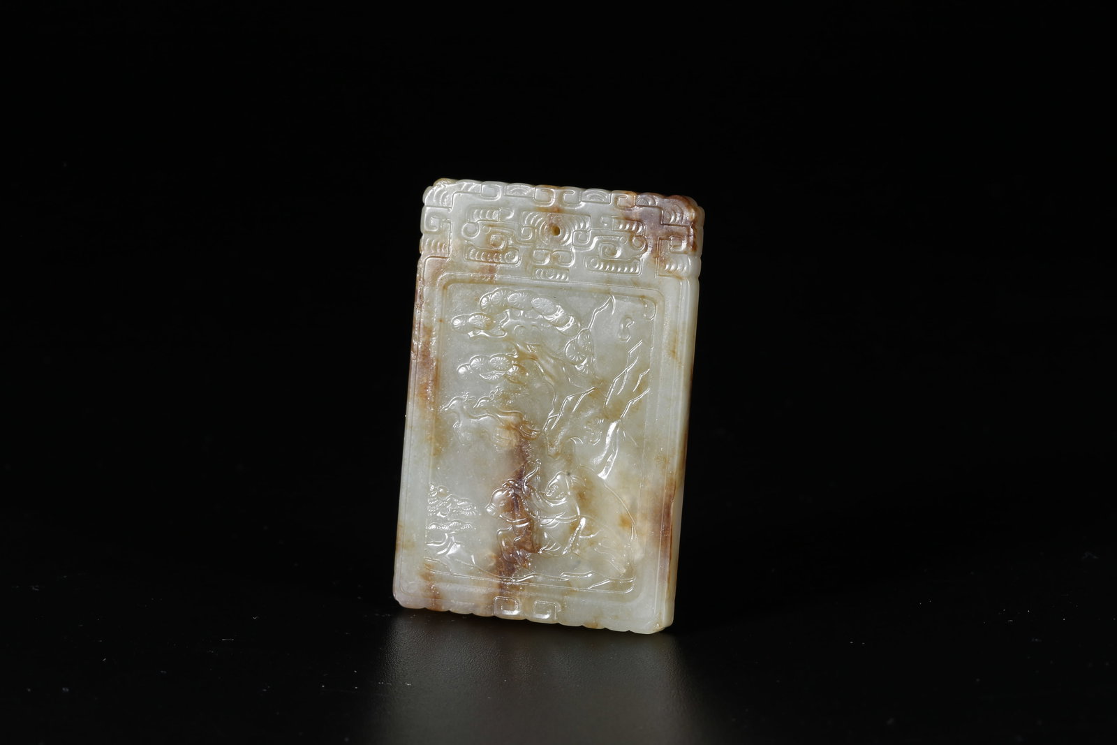 A HETIAN JADE CARVED PLAQUE WITH LANDSCAPE AND FIGURE DECORATION (1 of 10)