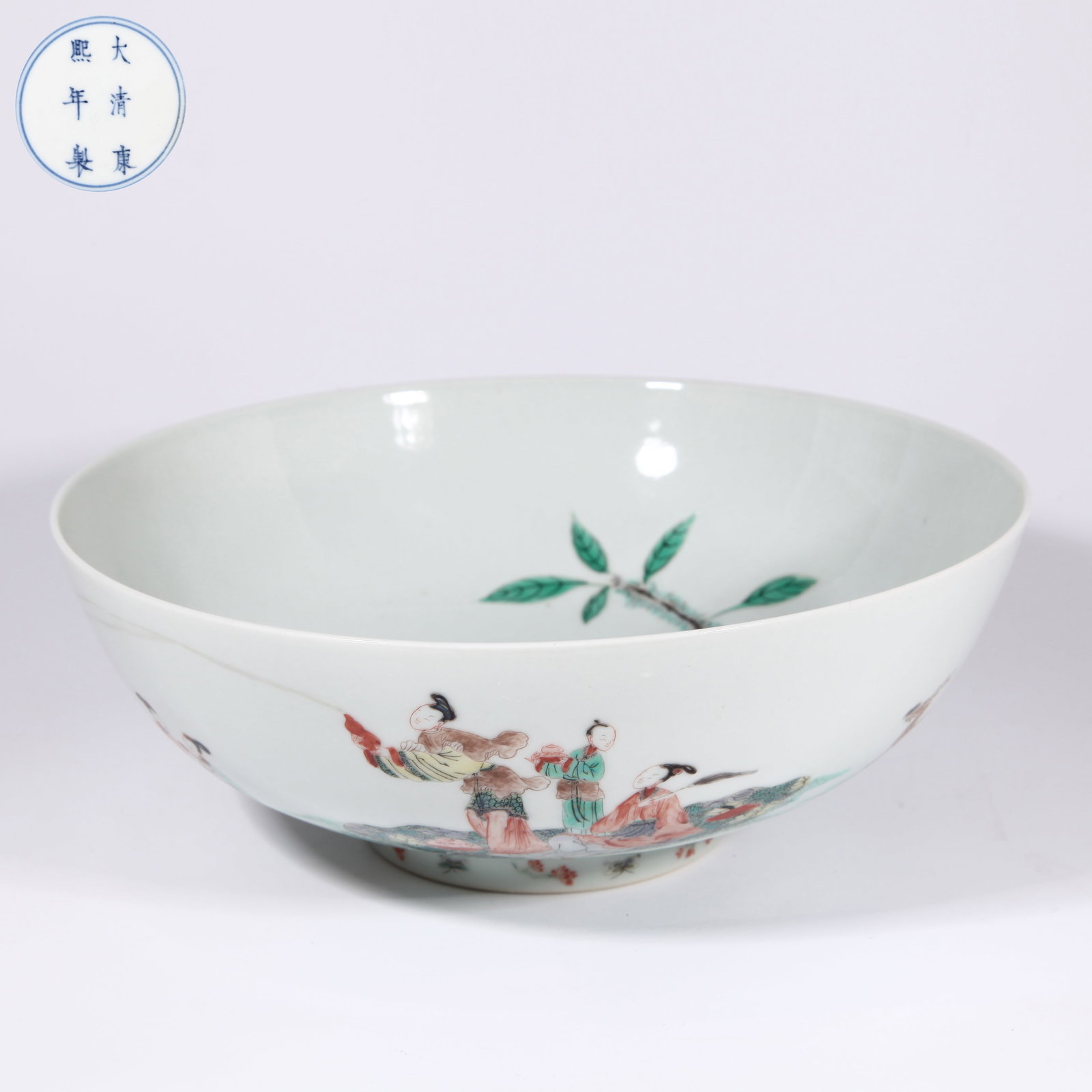 A POLYCHROME LONGEVITY SCENE LARGE BOWL (1 of 8)