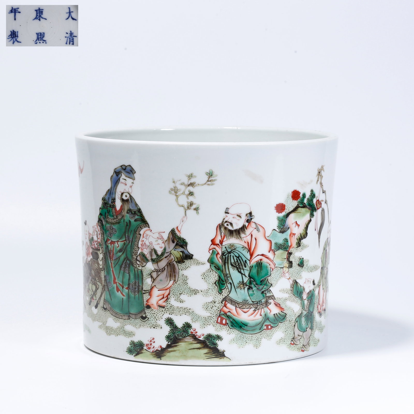 A FAMILLE ROSE BRUSH HOLDER WITH FIGURE STORY PATTERN (1 of 9)