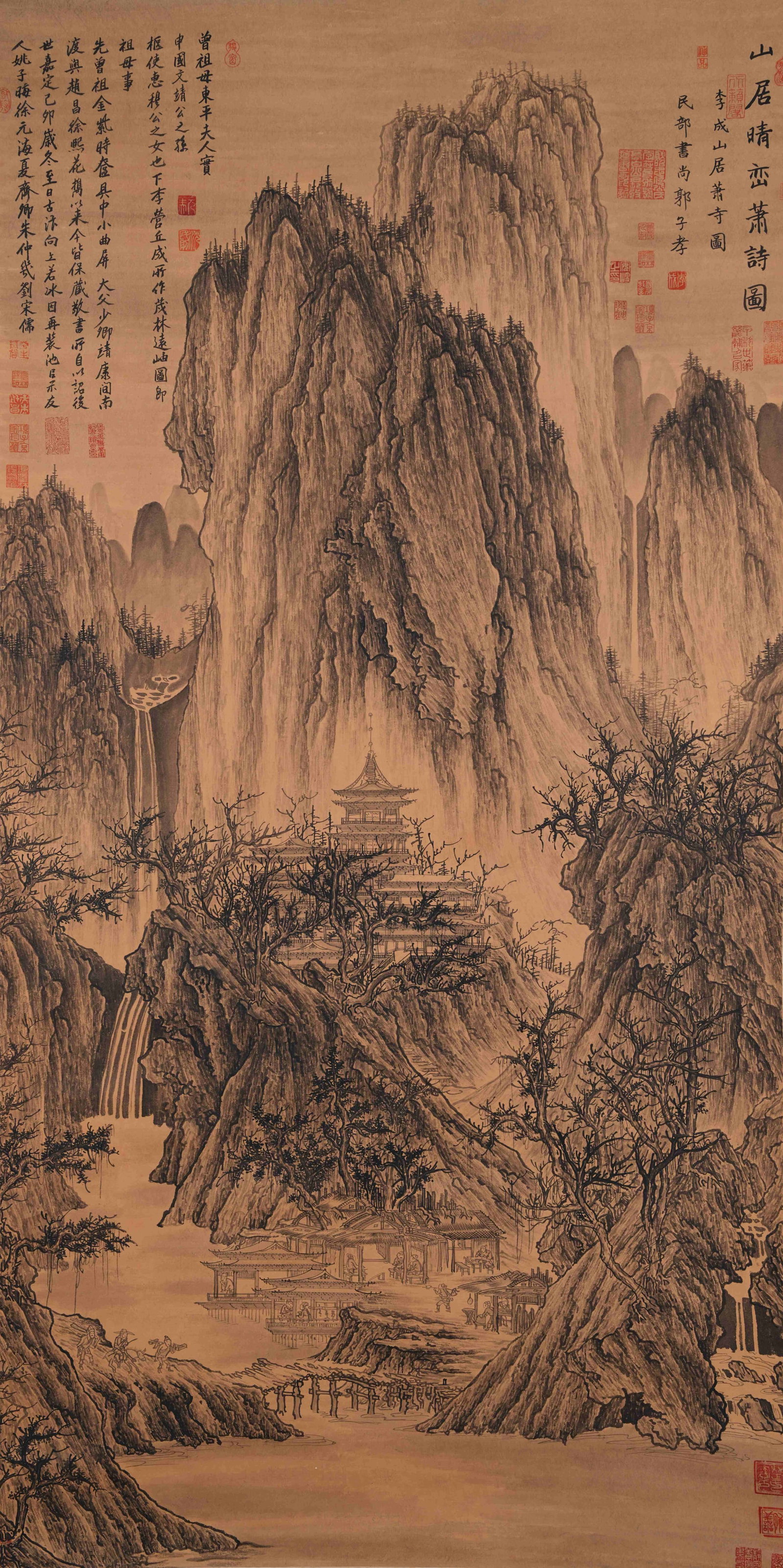 A MOUNTAIN RESIDENCE AT XIAO TEMPLE PAINTING ON PAPER BY LI CHENG.李成 (1 of 12)