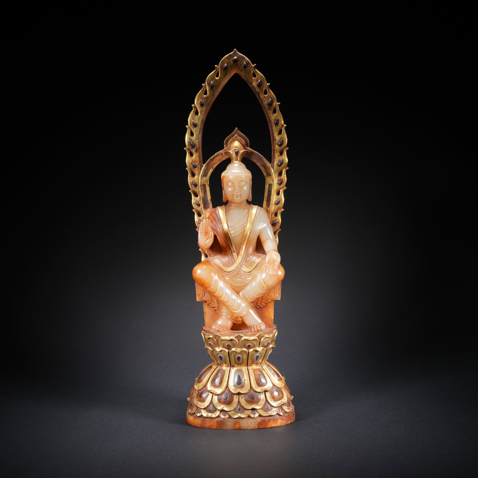 A HETIAN JADE GILT BUDDHA FIGURE (1 of 10)