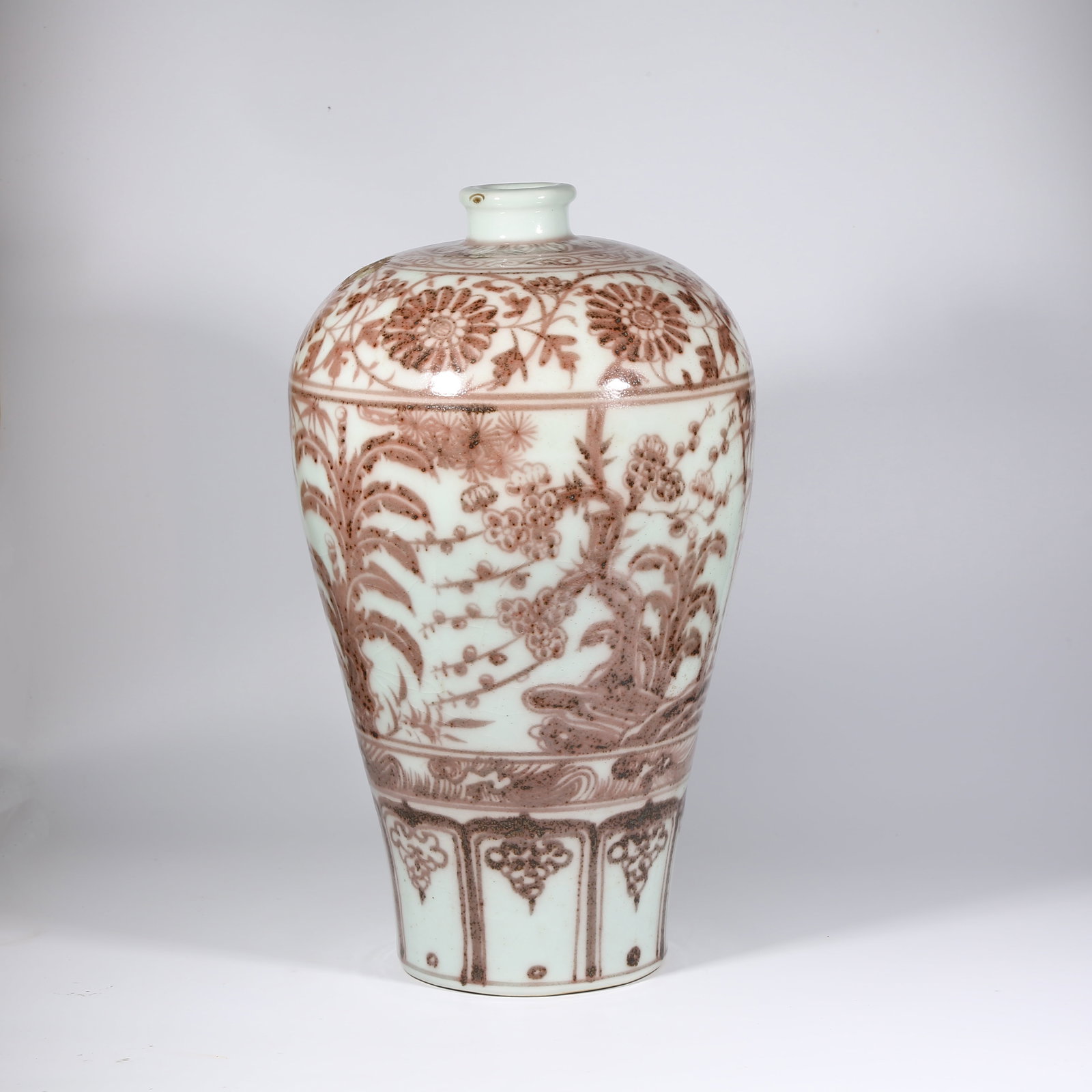 A UNDERGLAZE RED PLUM VASE WITH "THREE FRIENDS OF WINTER" MOTIF (1 of 9)