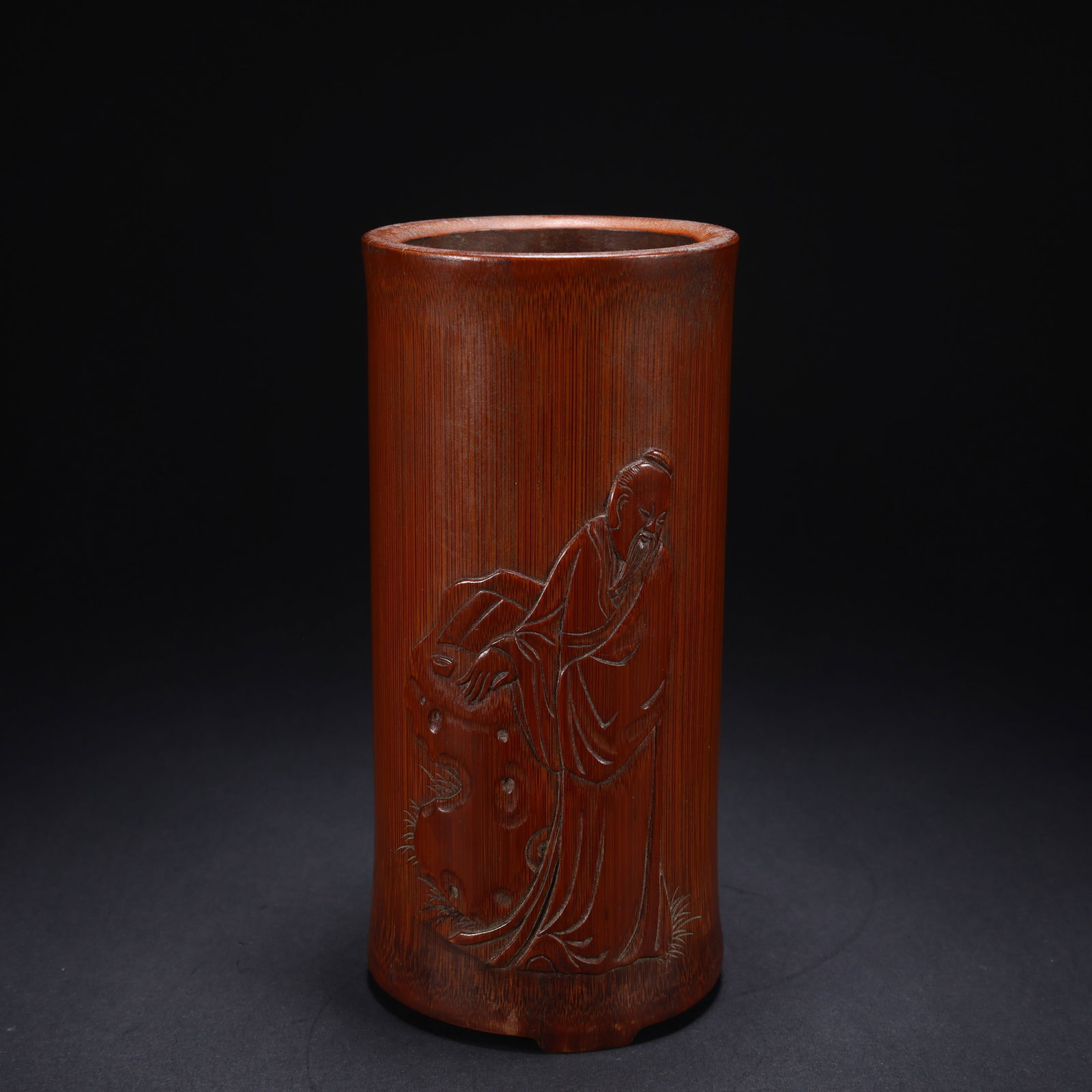 A ZHOU YUANLI-ATTRIBUTED BAMBOO CARVING STORY-AND-POETRY FIGURE BRUSH HOLDER (1 of 9)