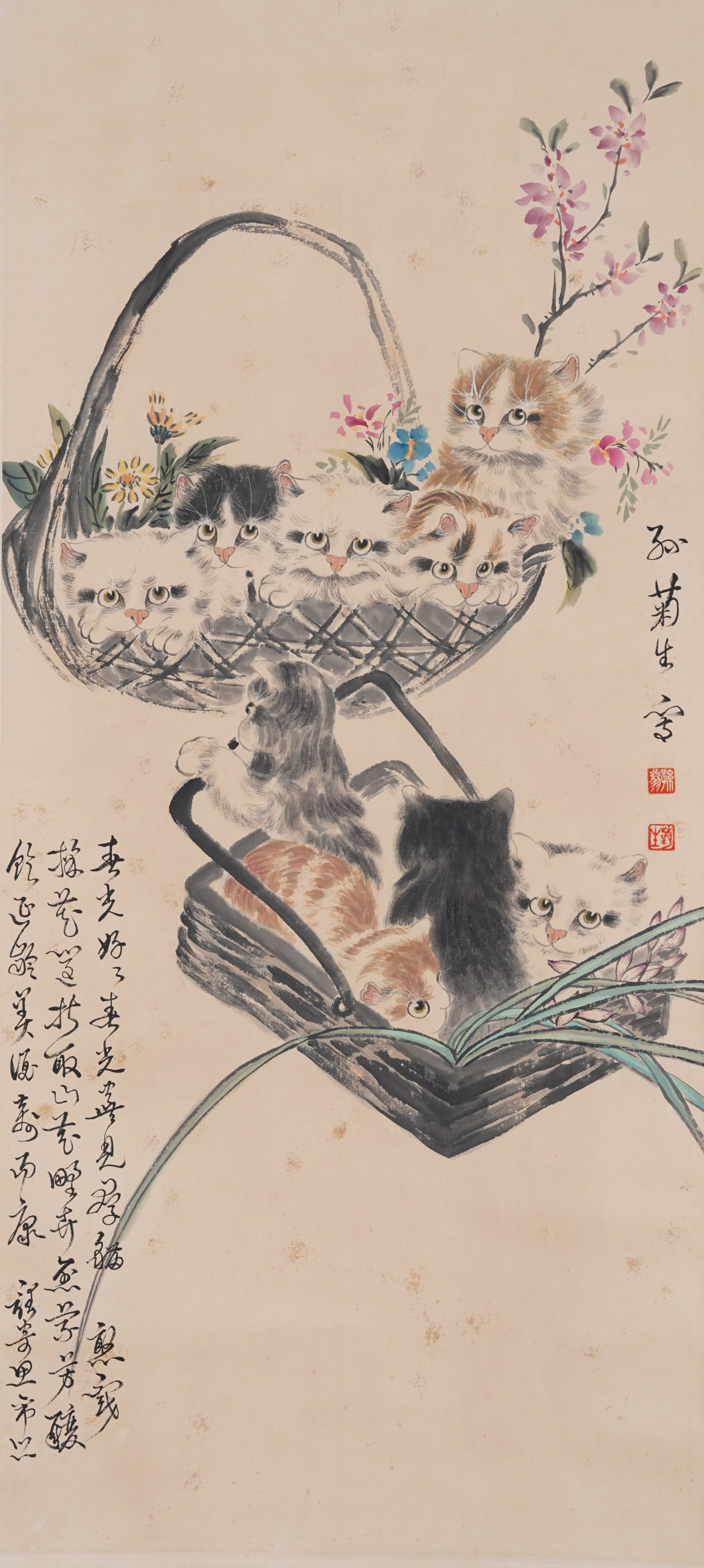 A CAT PAINTING ON PAPER BY SUN JUSHENG.孫菊生: Cat Painting on Paper by Sun Jusheng.孫菊生