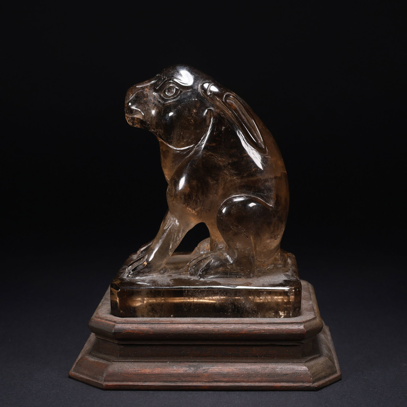 A CRYSTAL AUSPICIOUS BEAST ON WOODEN BASE (1 of 9)