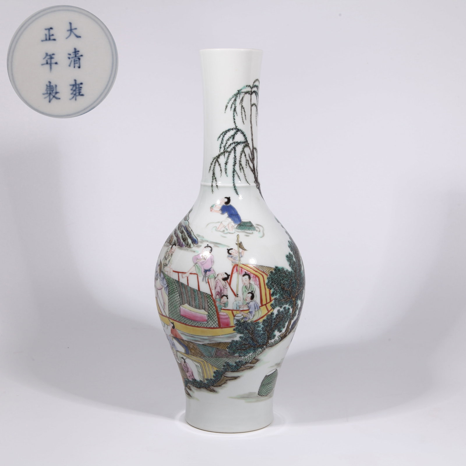 A POLYCHROME AUSPICIOUS SCENES OLIVE-SHAPED VASE (1 of 9)