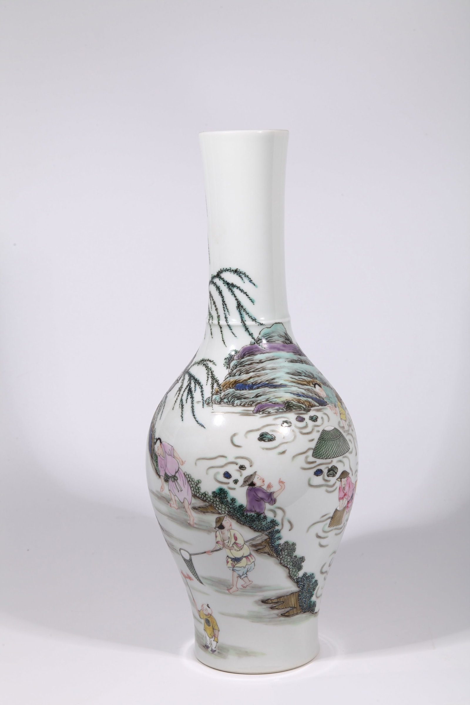 A POLYCHROME AUSPICIOUS SCENES OLIVE-SHAPED VASE - 6