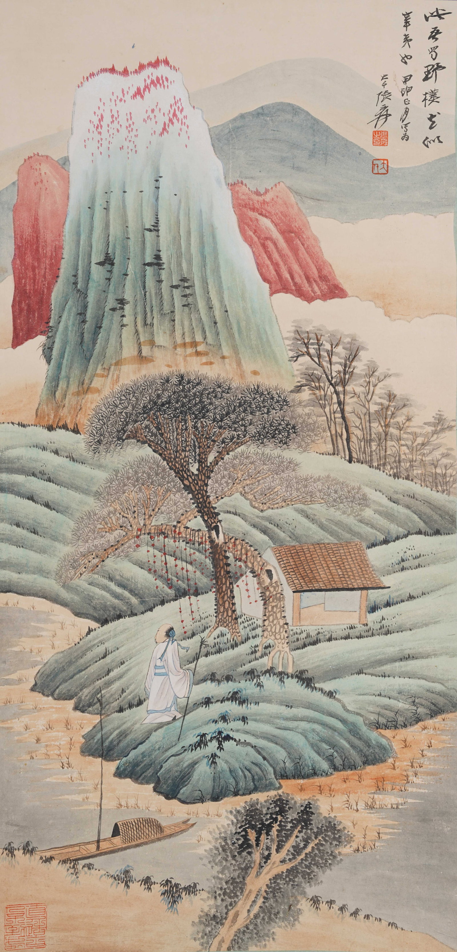 A LANDSCAPE PAINTING ON PAPER BY ZHANG DAQIAN.張大千: Landscape Painting on Paper by Zhang Daqian.張大千