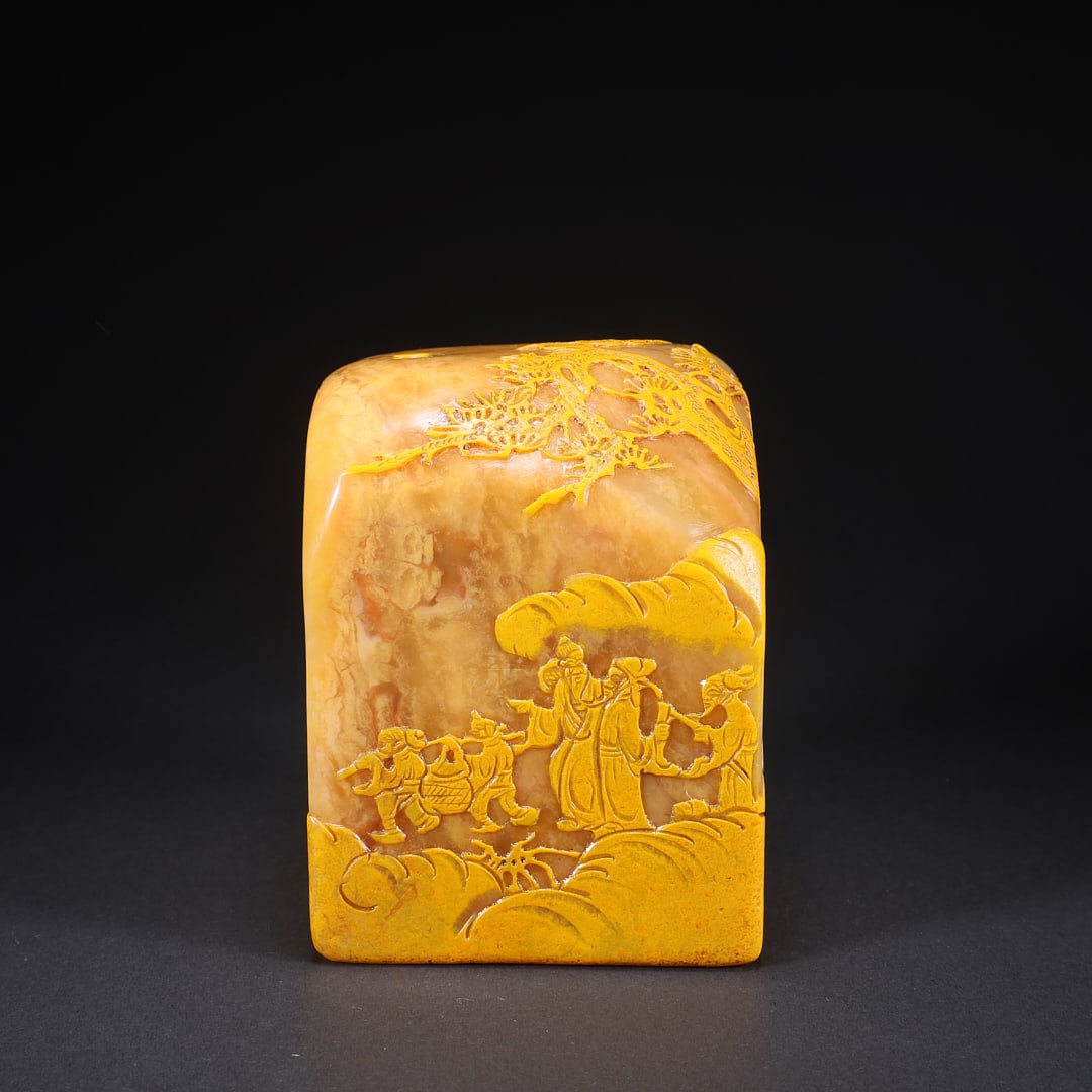 A TIANHUANG STONE SEAL WITH LANDSCAPE AND FIGURE LOW-RELIEF CARVING (1 of 9)