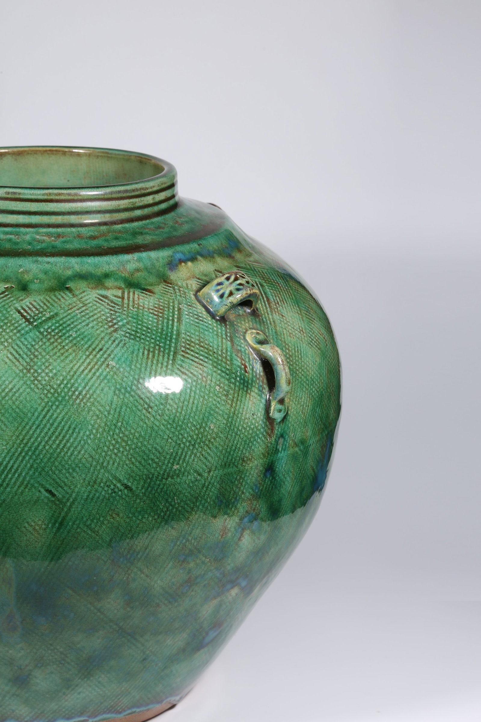A GREEN-GLAZED FOUR-HANDLED JAR - 5