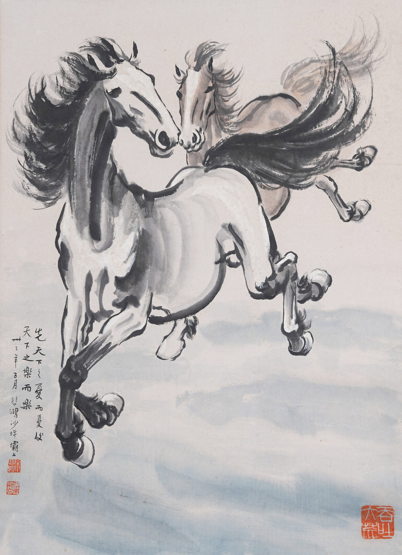 A GALLOPING HORSE PAINTING ON PAPER BY XU BEIHONG.徐悲鴻: Galloping Horse Painting on Paper by Xu Beihong.徐悲鴻