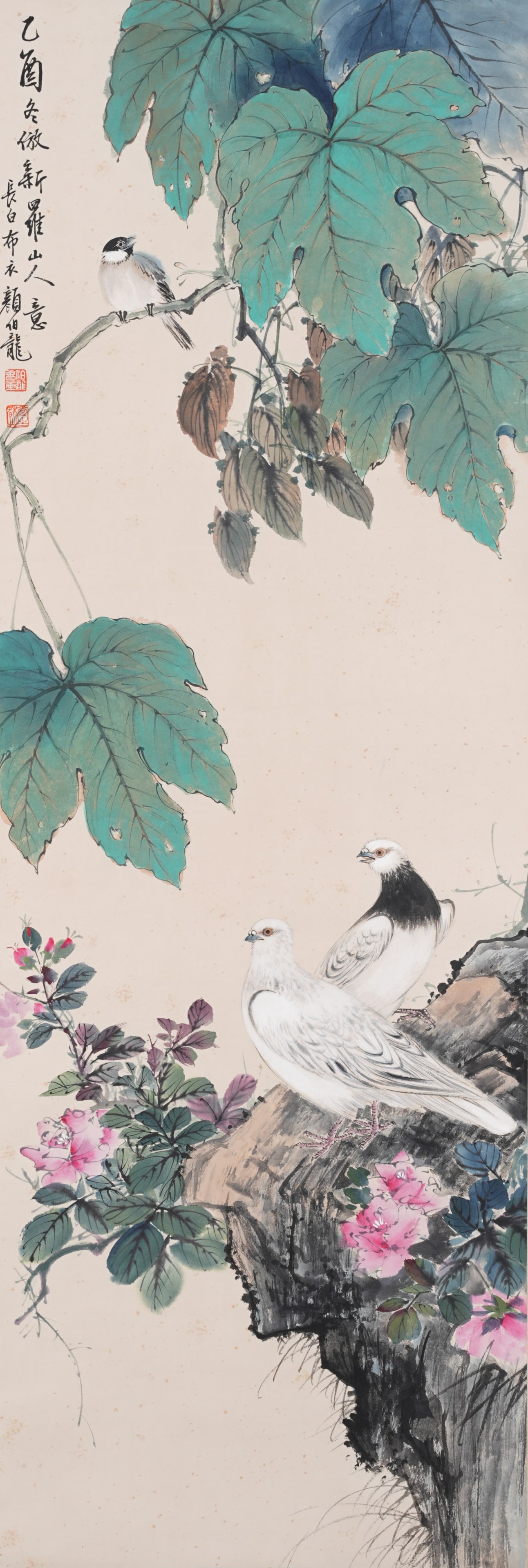 A FLOWER-AND-BIRD PAINTING ON PAPER BY YAN BOLONG.顏伯龍 (1 of 10)