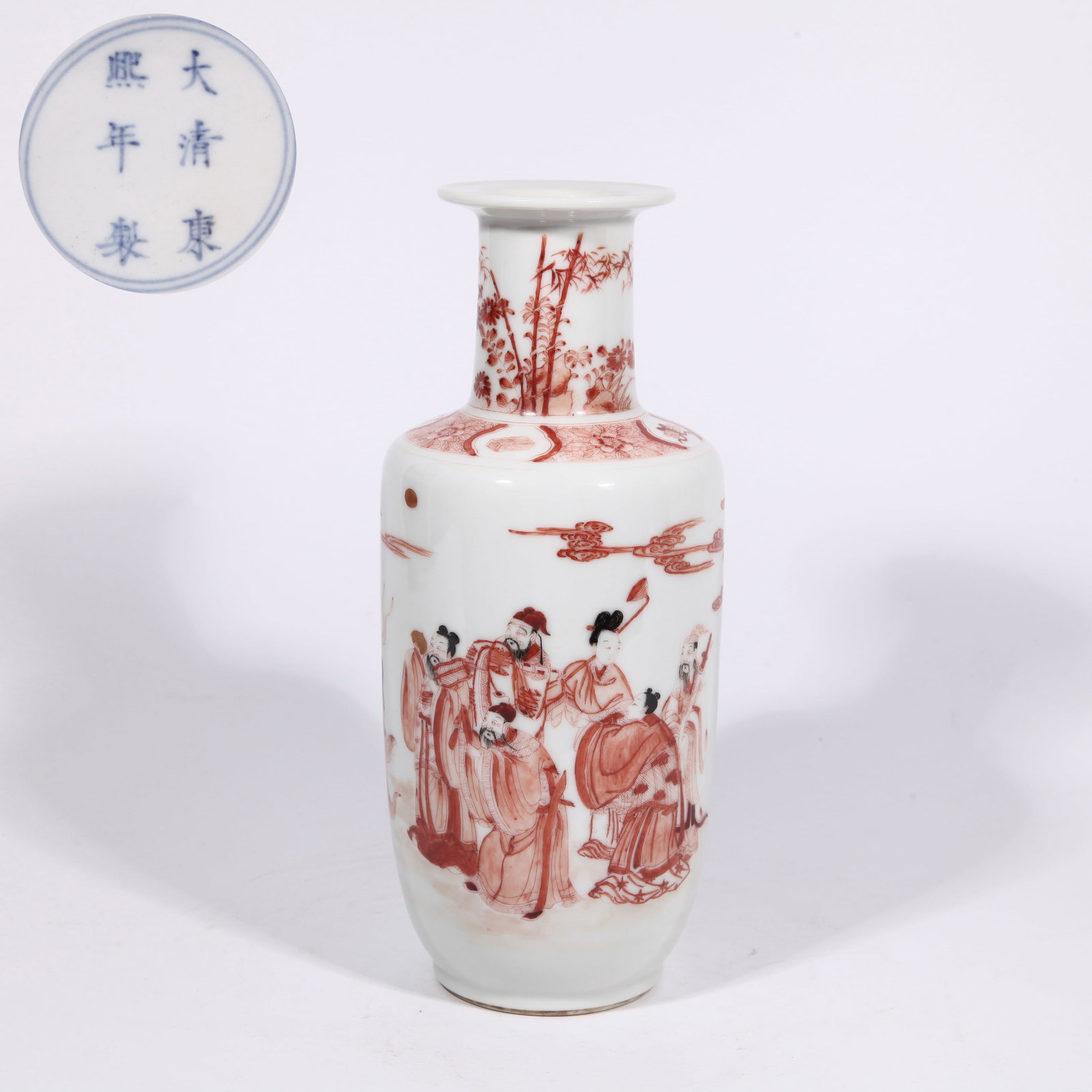 A ALUM-RED EIGHT IMMORTALS LONGEVITY SMALL MALLET VASE (1 of 9)