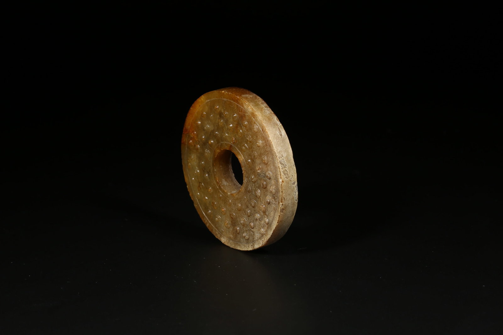 A ANCIENT JADE BI DISK WITH GRAIN PATTERN - 5