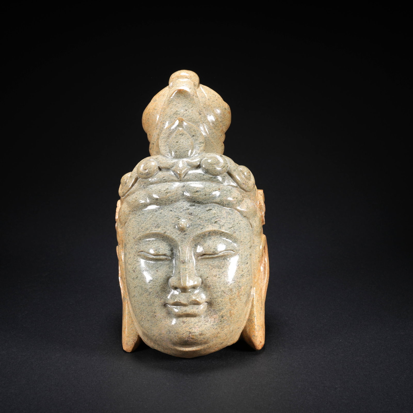 A HETIAN JADE CARVED BUDDHA HEAD (1 of 9)