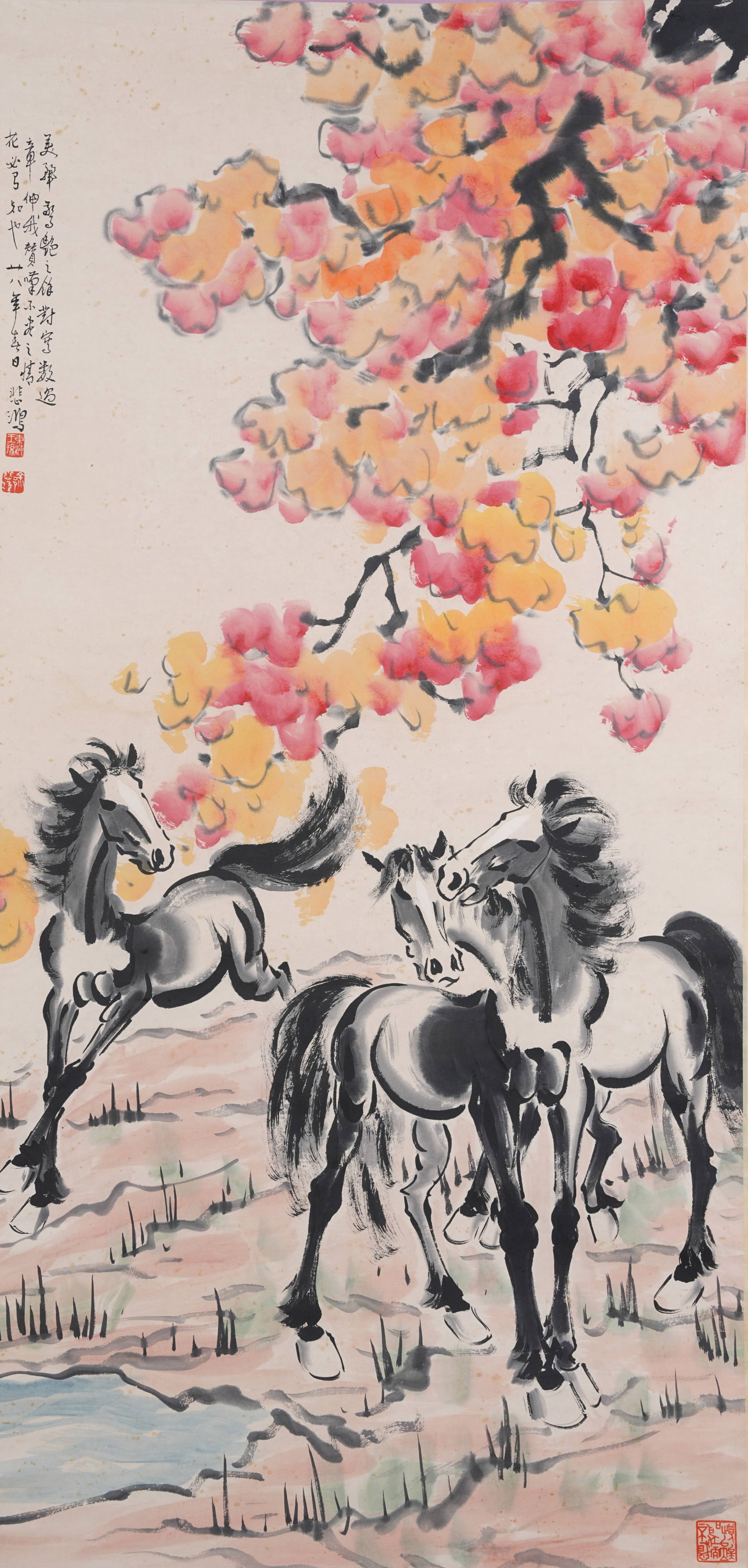 A HORSE PAINTING ON PAPER BY XU BEIHONG.徐悲鴻: Horse Painting on Paper by Xu Beihong.徐悲鴻