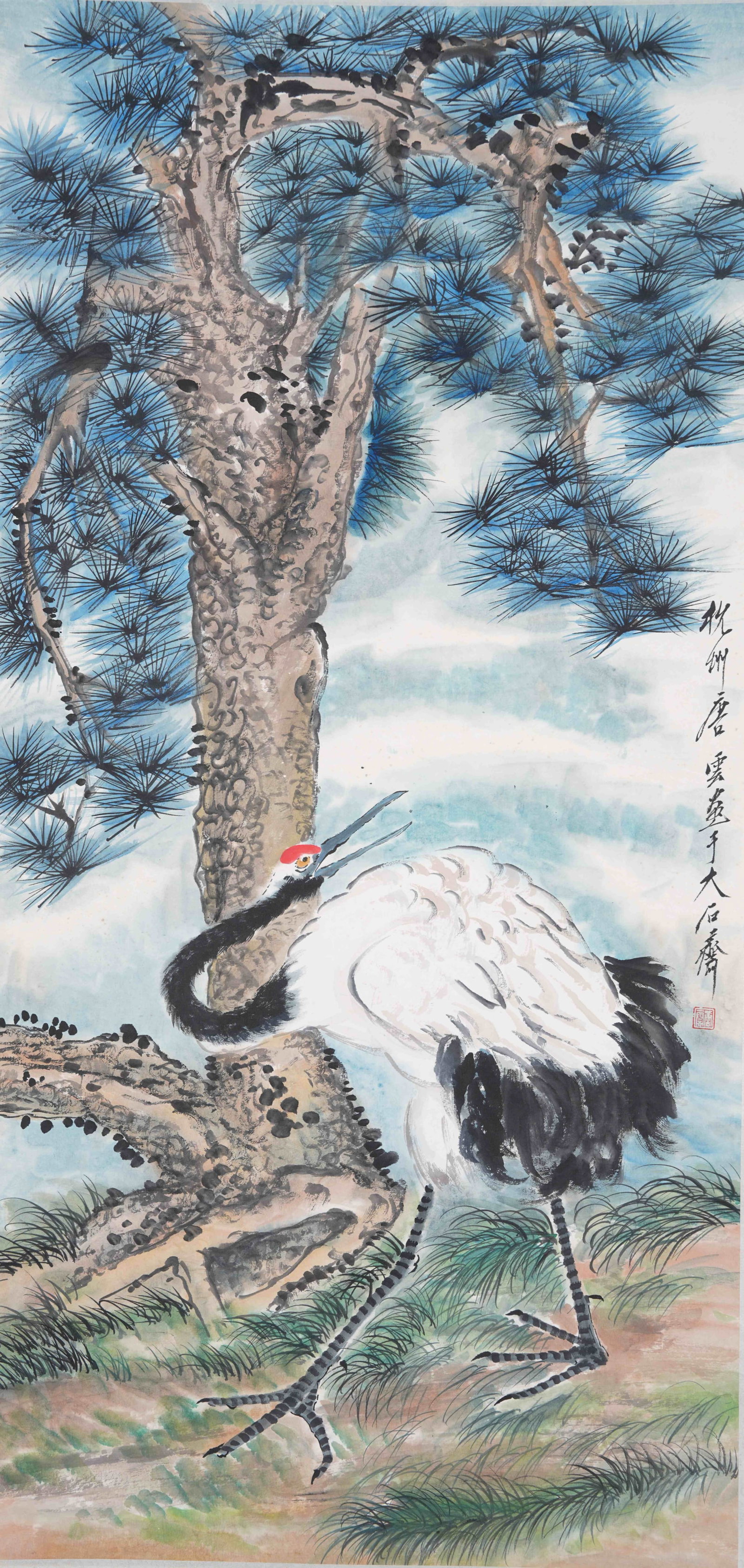 A PINE AND CRANE PAINTING ON PAPER BY TANG YUN.唐雲 (1 of 8)