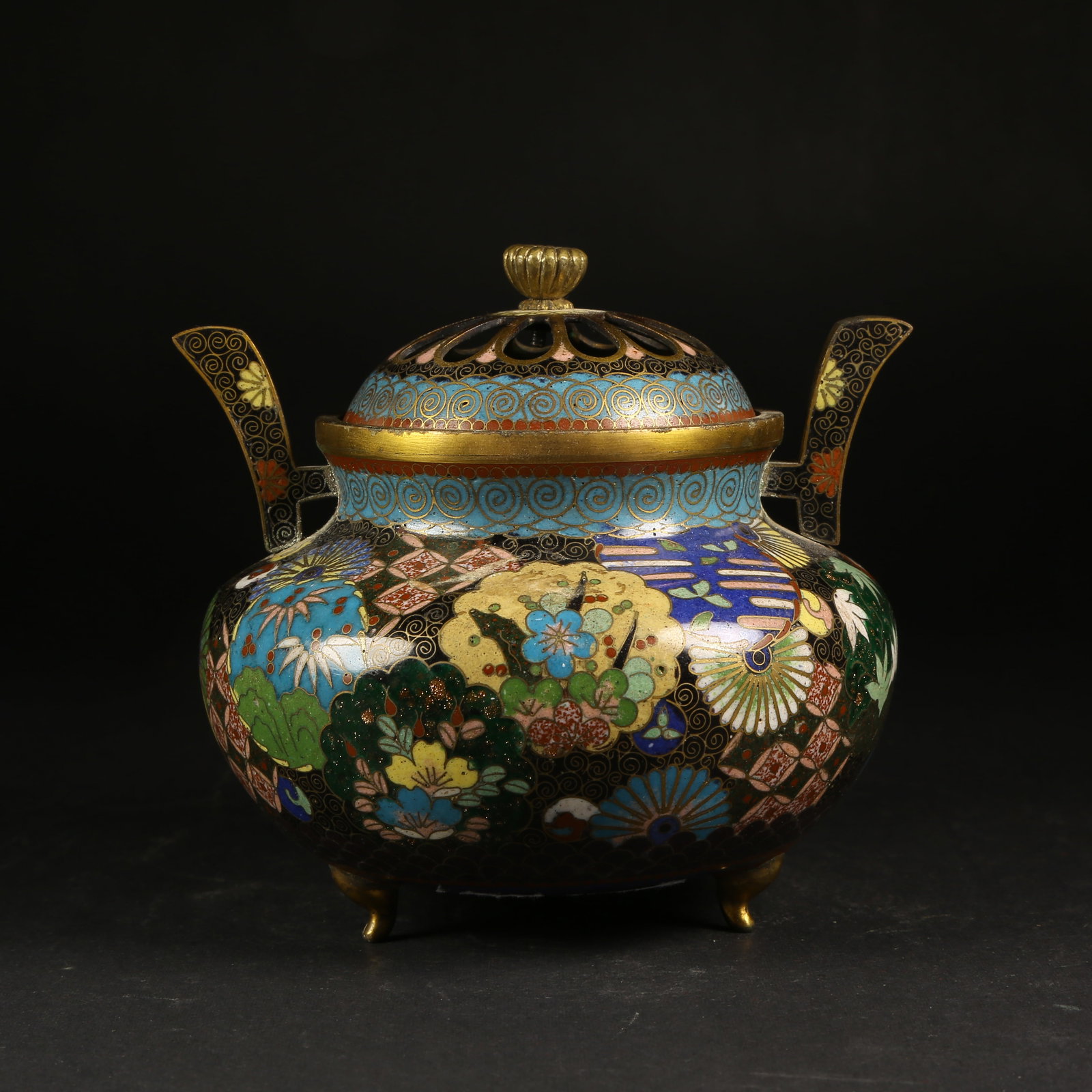 A BRONZE CLOISONNÉ ENAMEL INCENSE BURNER (1 of 8)