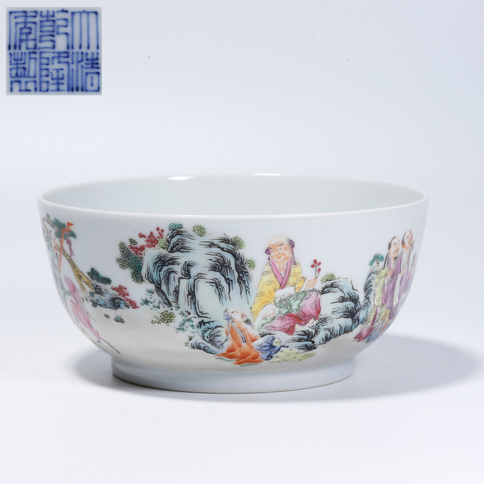 A FAMILLE ROSE BOWL WITH IMMORTALS BLESSING LONGEVITY PATTERN (1 of 9)