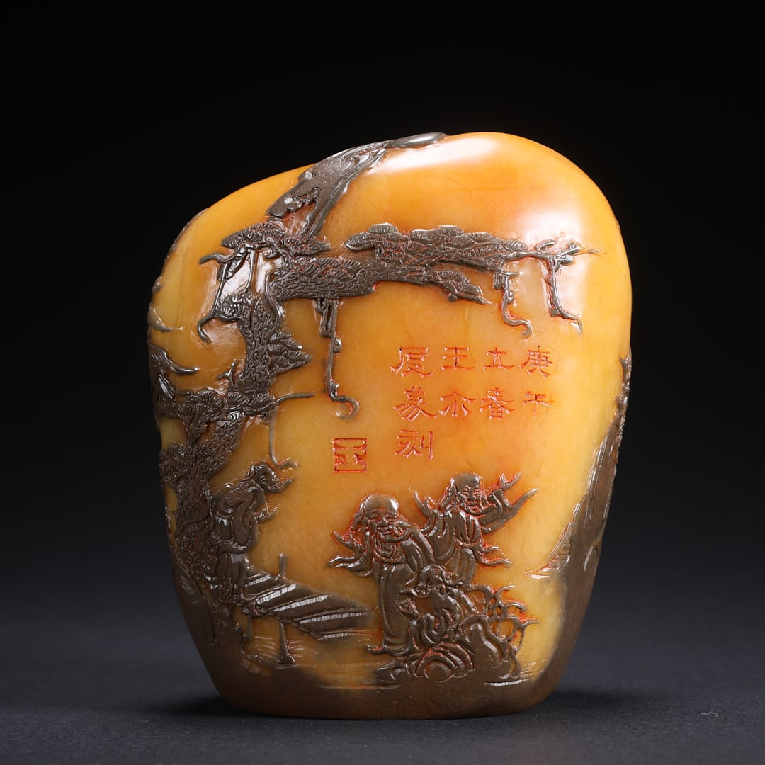 A TIANHUANG STONE BLACK-SKIN SEAL WITH IMMORTALS GATHERING MOTIF (1 of 9)