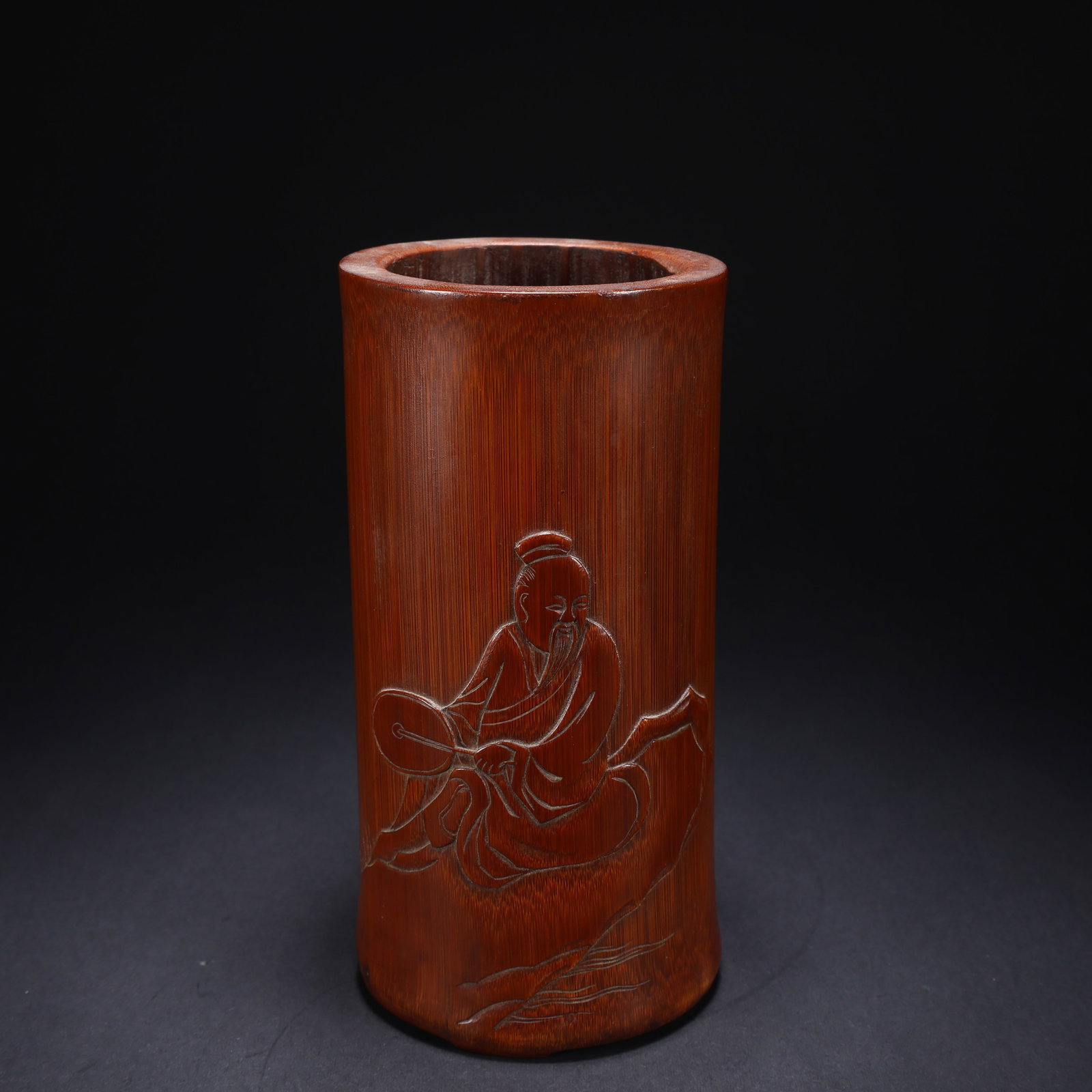A WANG YOUFANG-ATTRIBUTED BAMBOO CARVING STORY-AND-POETRY FIGURE BRUSH HOLDER (1 of 9)