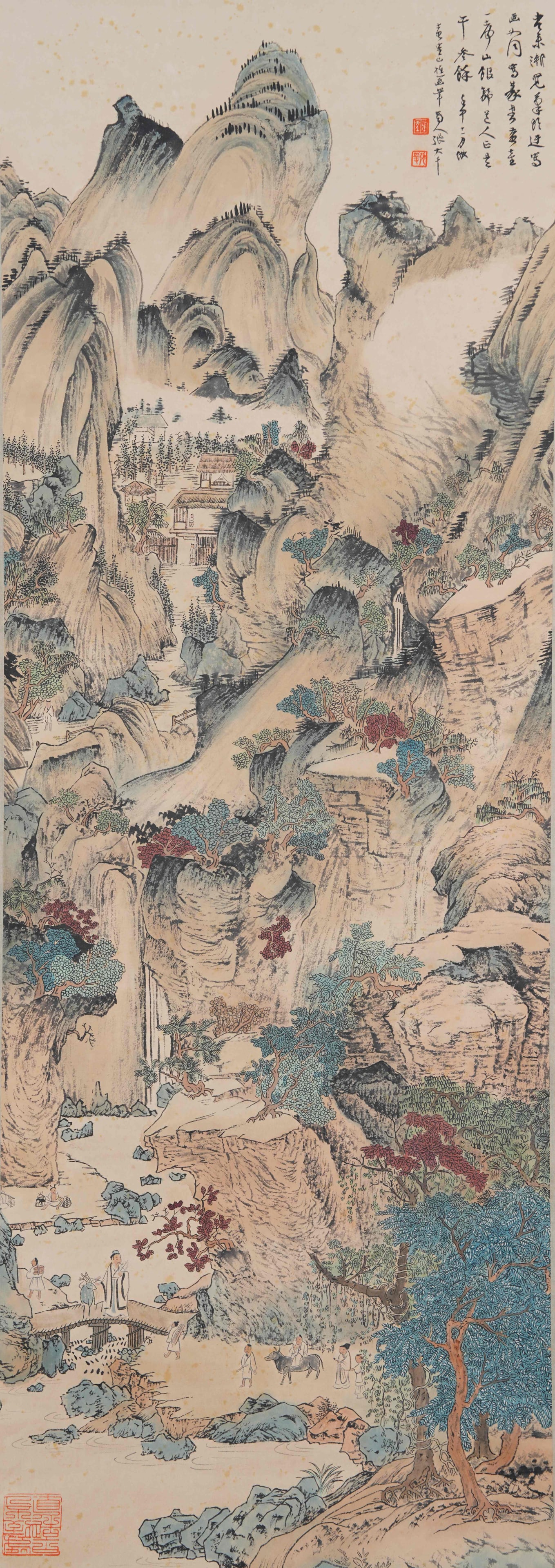 A LANDSCAPE PAINTING ON PAPER BY ZHANG DAQIAN.張大千: Landscape Painting on Paper by Zhang Daqian.張大千