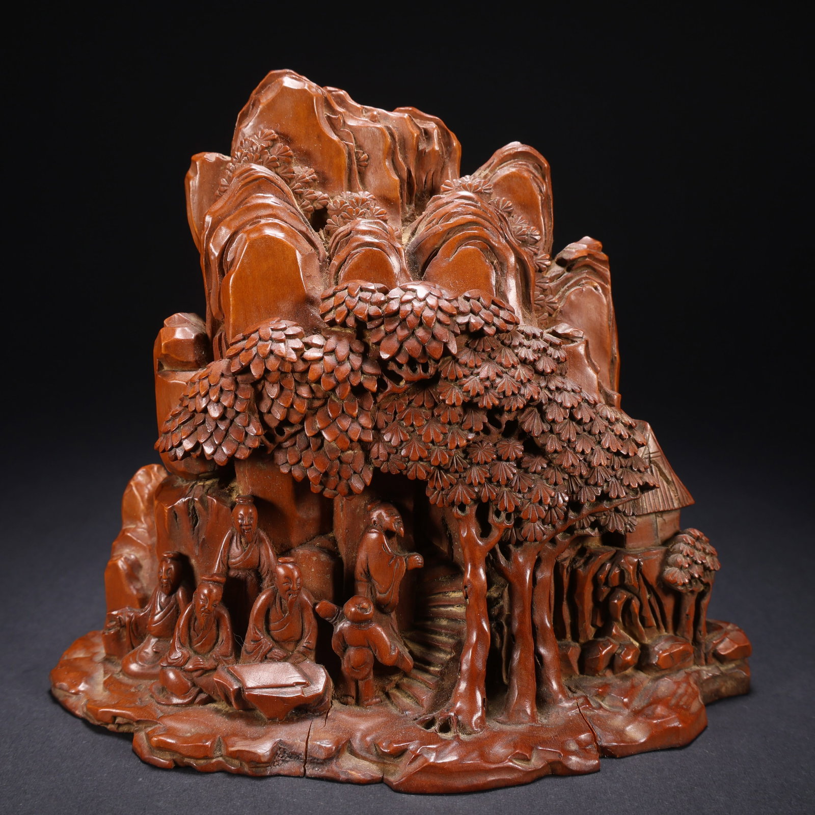 A BAMBOO CARVING LANDSCAPE AND FIGURES ROCKERY ORNAMENT (1 of 9)