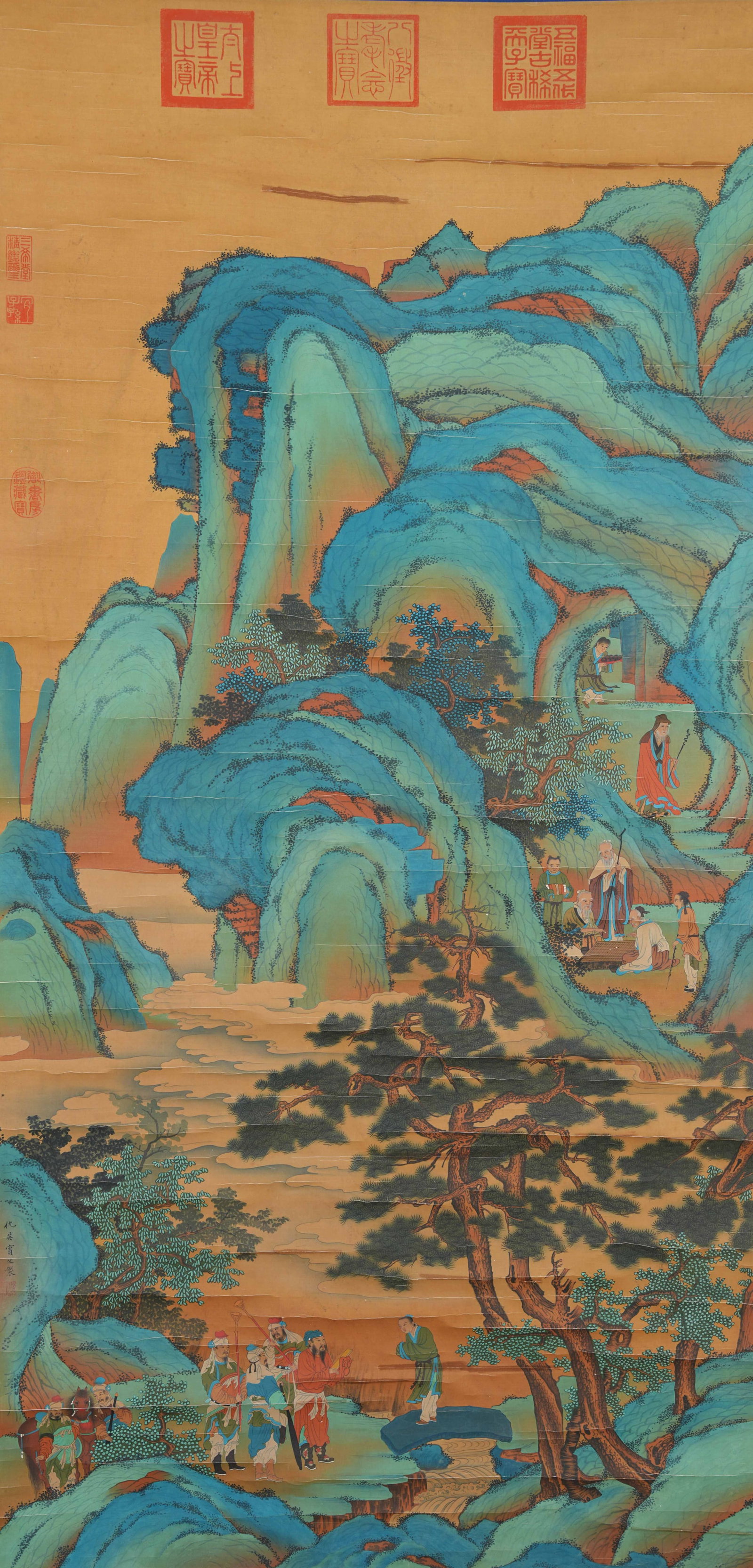 A LANDSCAPE AND FIGURE PAINTING ON SILK BY QIU YING.仇英: Landscape and Figure Painting on Silk by Qiu Ying.仇英