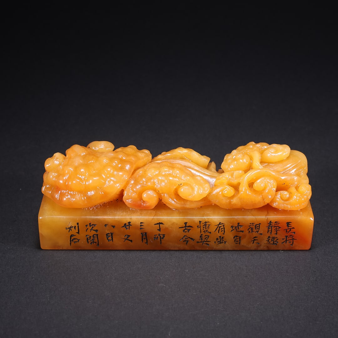 A TIANHUANG STONE SEAL WITH DRAGON MOTIF PAPERWEIGHT (1 of 9)