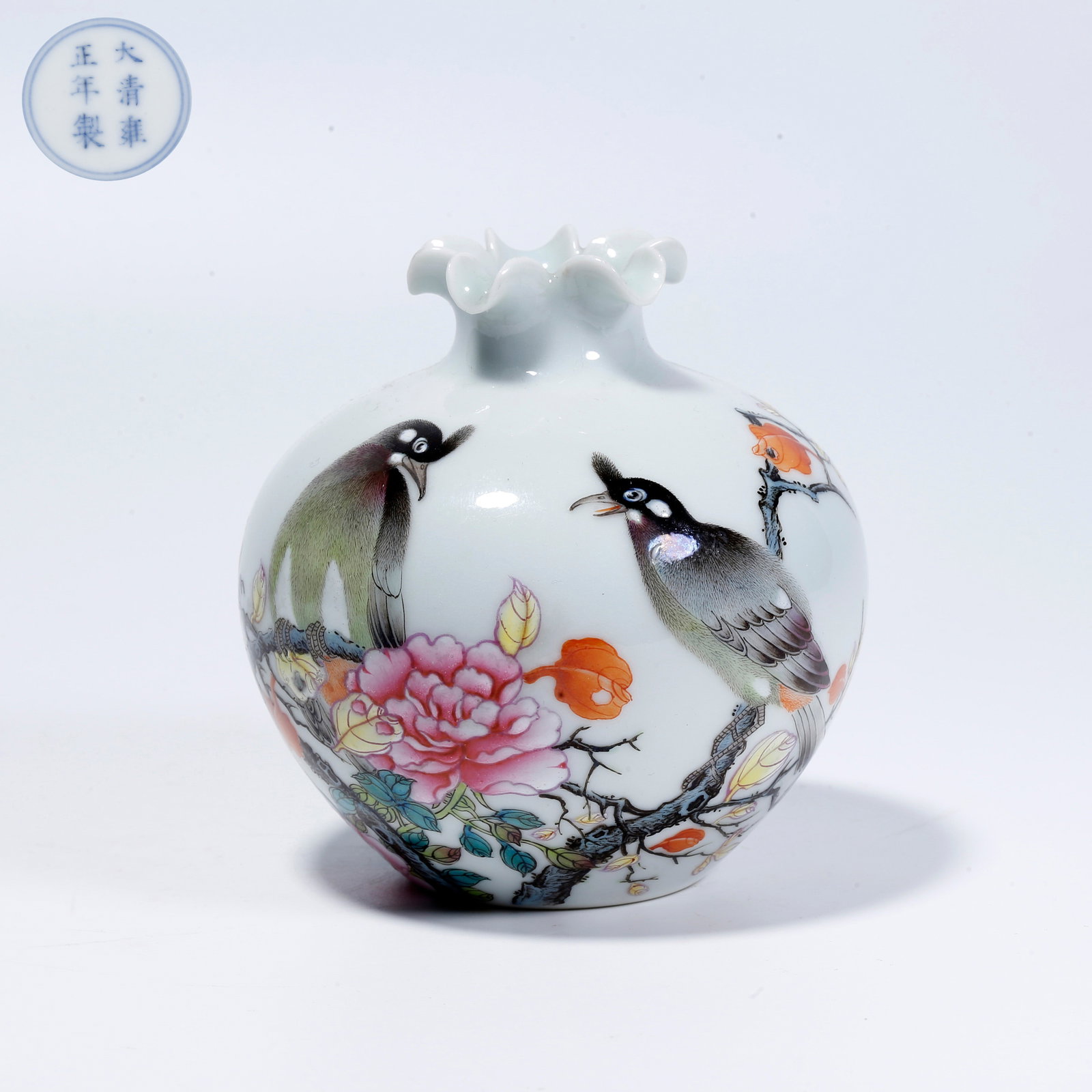 A FAMILLE ROSE POMEGRANATE VASE WITH FLOWER AND BIRD PATTERN (1 of 9)