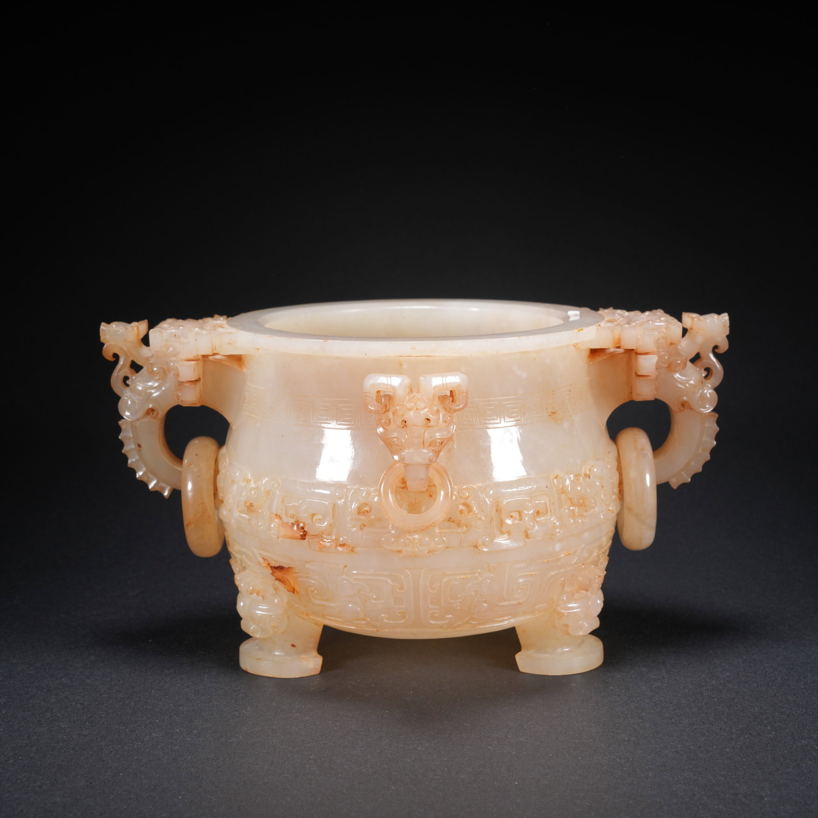A HETIAN JADE CARVED DOUBLE-BEAST-HANDLED CENSER (1 of 9)