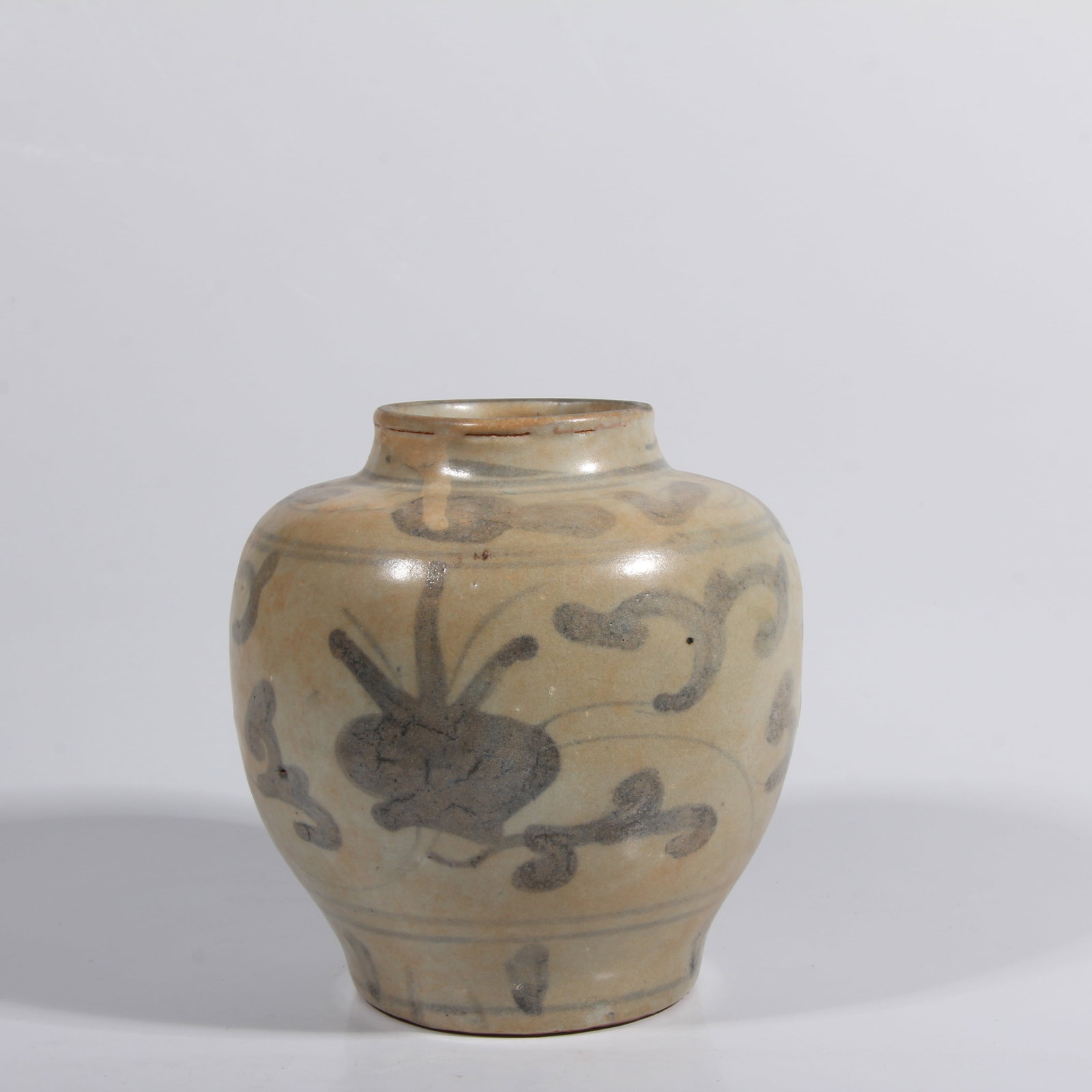 A BLUE-AND-WHITE JAR WITH FLORAL MOTIF (1 of 9)
