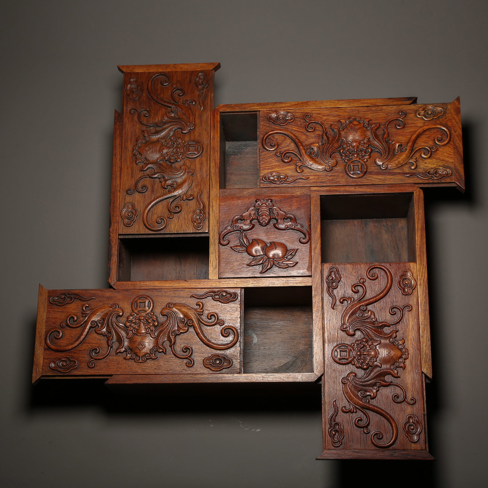 A HUANGHUALI "LONGEVITY AND PROSPERITY" MULTI-TREASURE BOX (1 of 10)