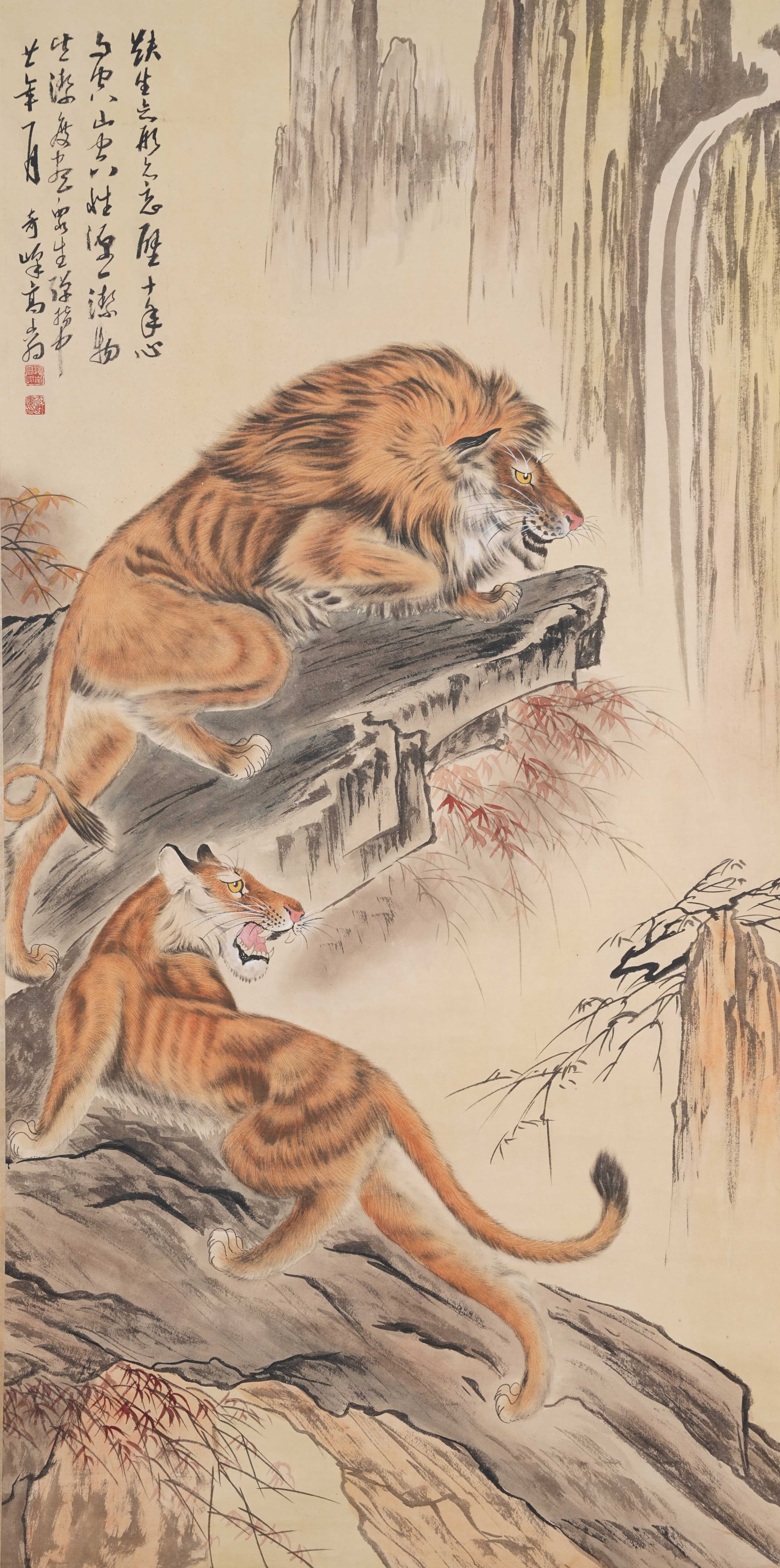 A TWO LIONS PAINTING ON PAPER BY GAO QIFENG.高奇峰 (1 of 9)