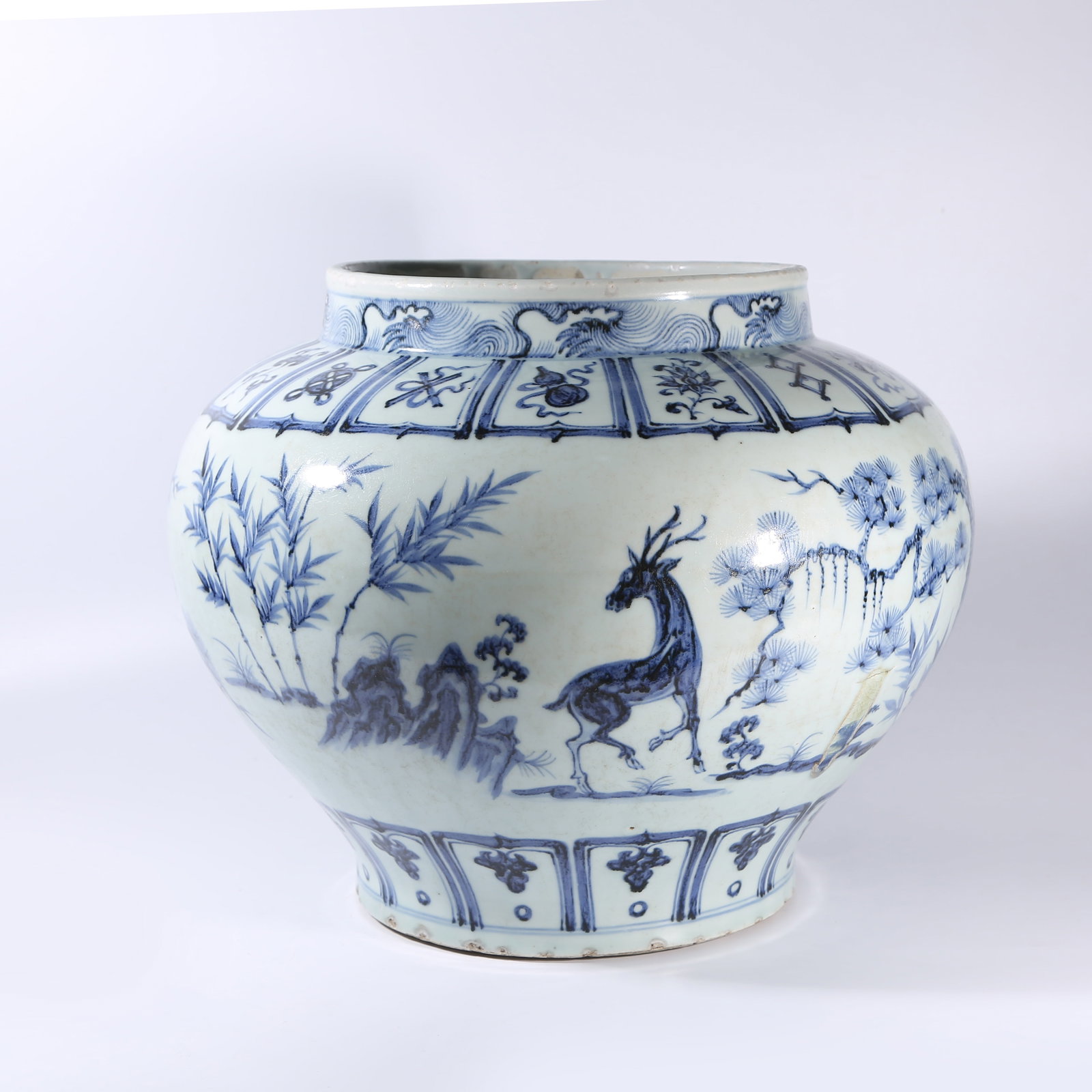 A BLUE-AND-WHITE JAR WITH "THREE FRIENDS OF WINTER" MOTIF (1 of 10)