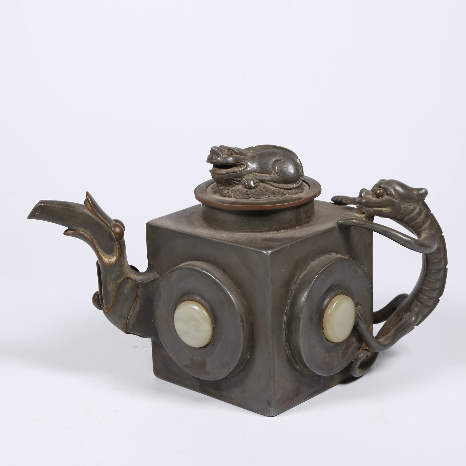 A TIN EWER WITH JADE DRAGON HANDLE (1 of 9)