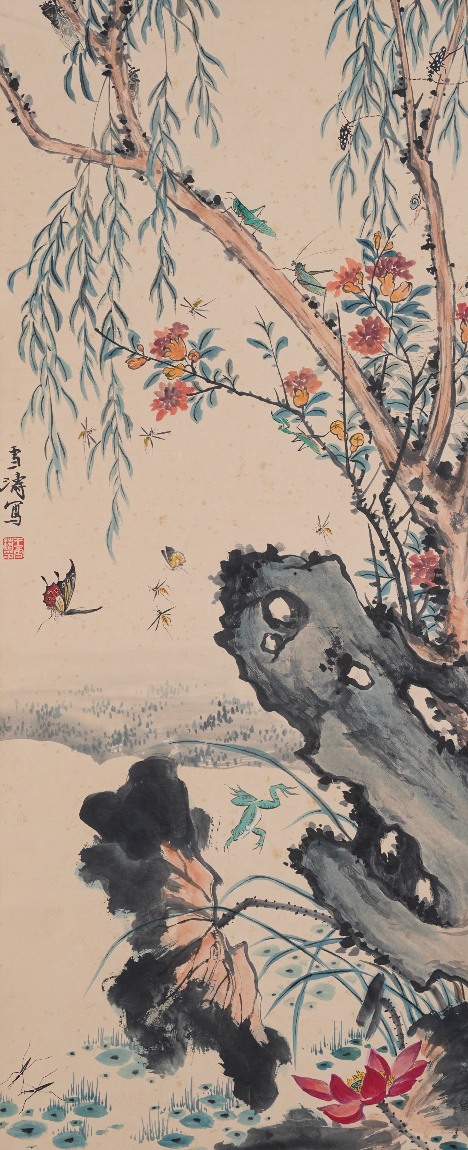 A FLOWER AND BUTTERFLY PAINTING ON PAPER BY WANG XUETAO.王雪濤 (1 of 11)