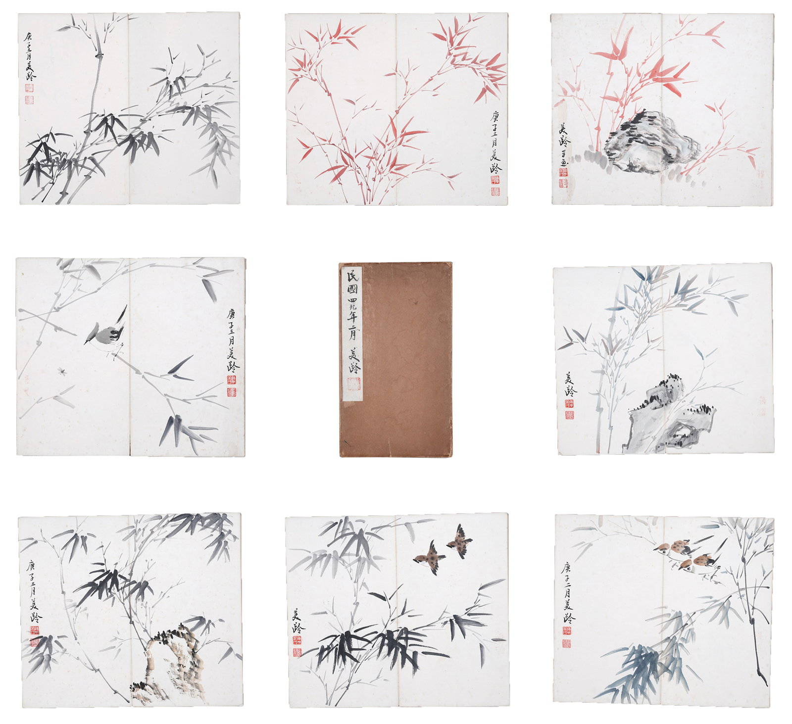 A BAMBOO AND BIRD PAINTING ALBUM LEAVES ON PAPER (15 PAGES) BY SOONG MEI-LING.宋美 (1 of 18)