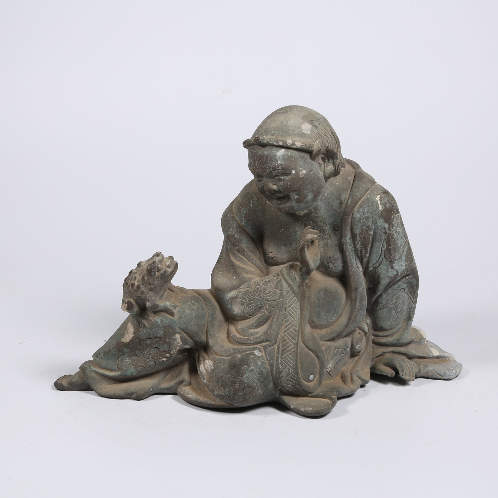 A BRONZE ORNAMENT OF LIU HAI PLAYING WITH A GOLDEN TOAD (1 of 8)