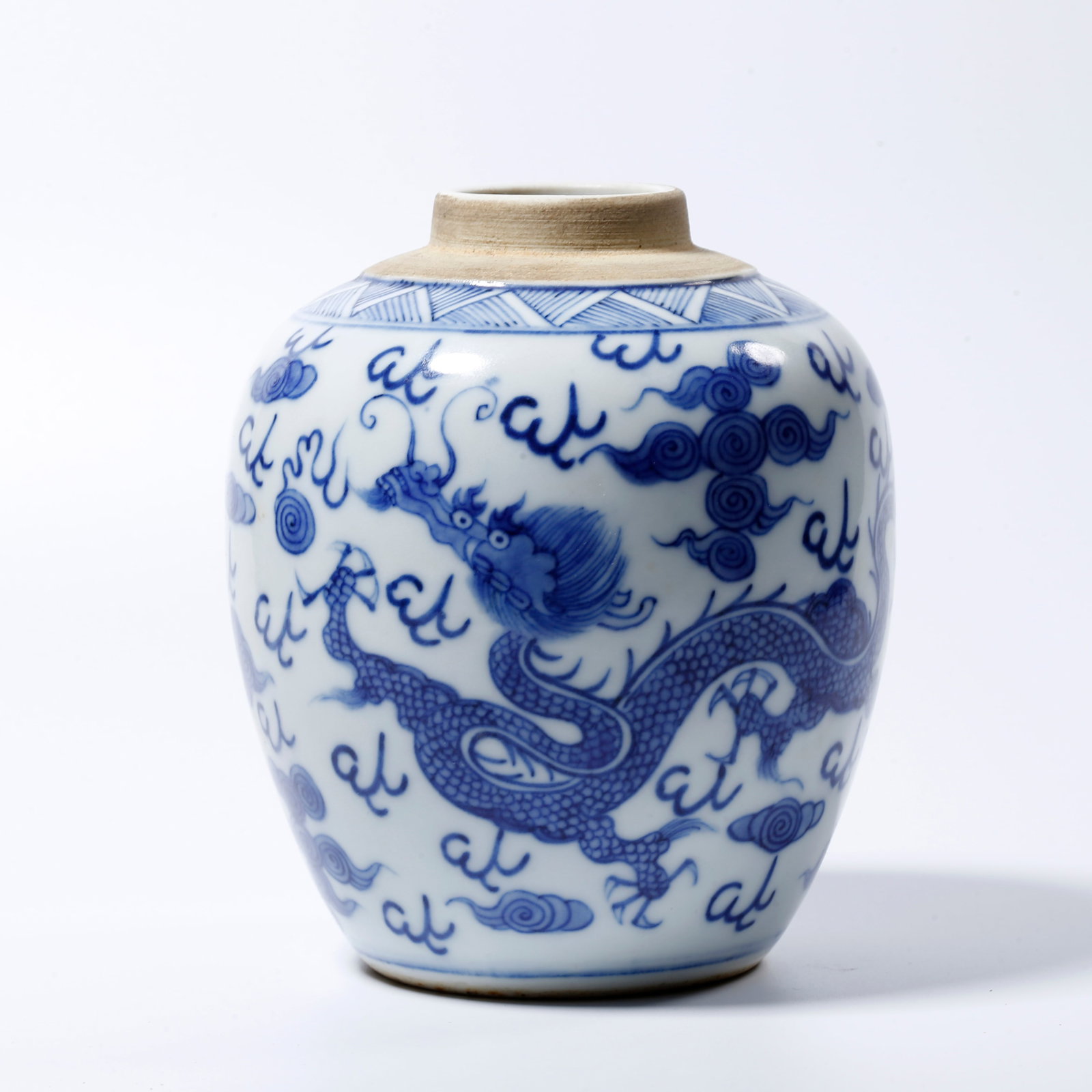 A BLUE-AND-WHITE CLOUD AND DRAGON PATTERNED JAR (1 of 11)