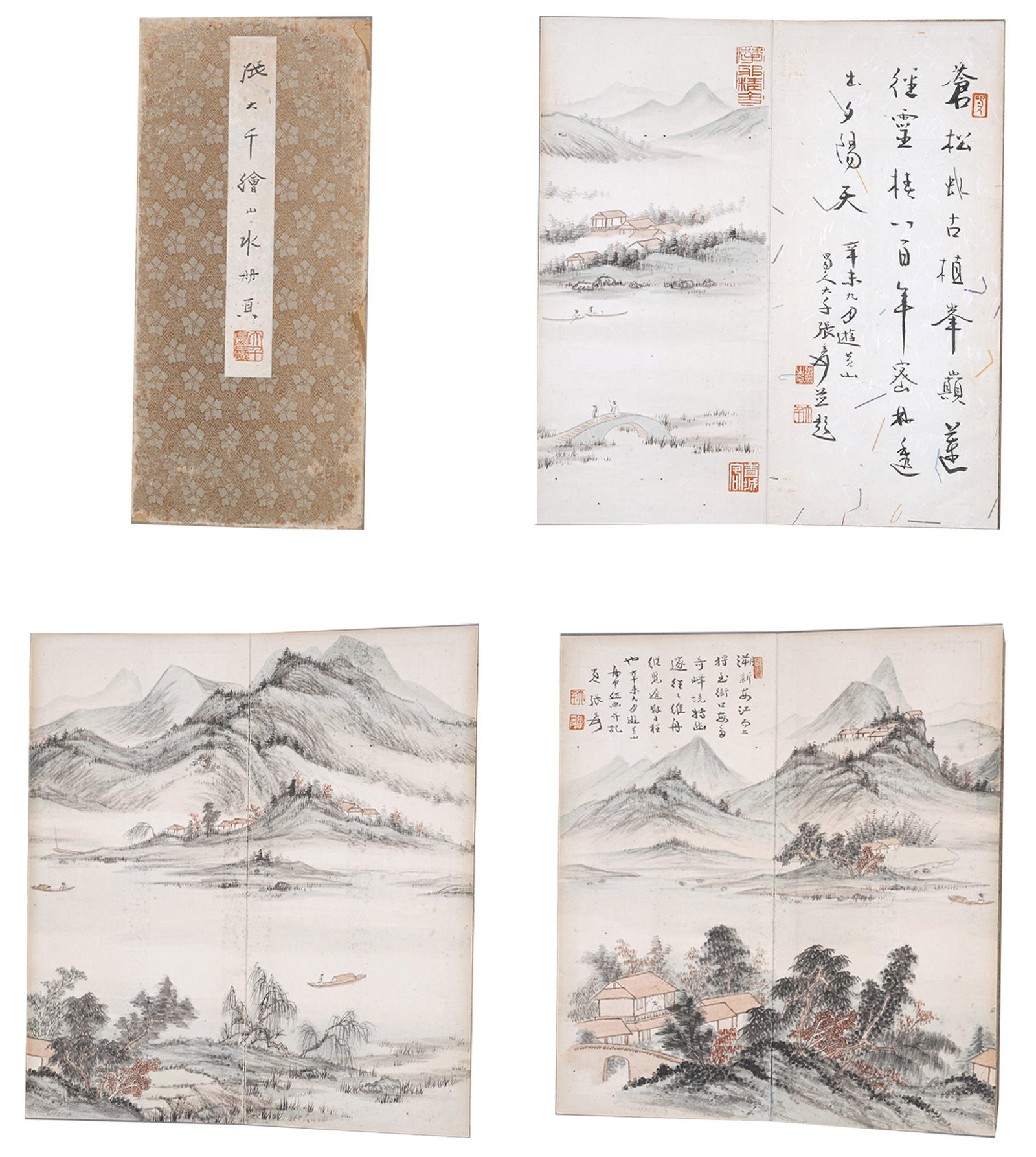 A LANDSCAPE PAINTING ALBUM LEAVES ON PAPER (2 PAGES) BY ZHANG DAQIAN.張大千: Landscape Painting Album Leaves on Paper (2 pages) by Zhang Daqian.張大千