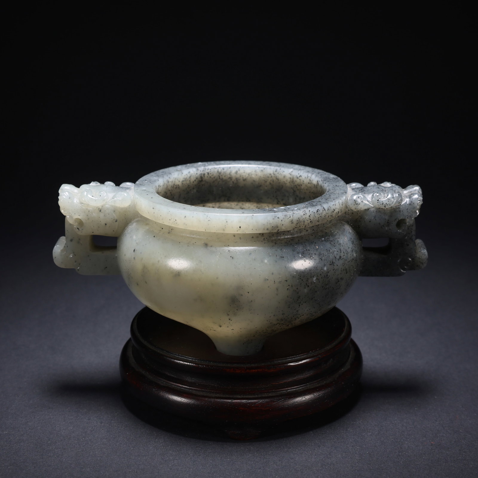 A HETIAN JADE DOUBLE-HANDLED CENSER: Hetian Jade Double-Handled Censer