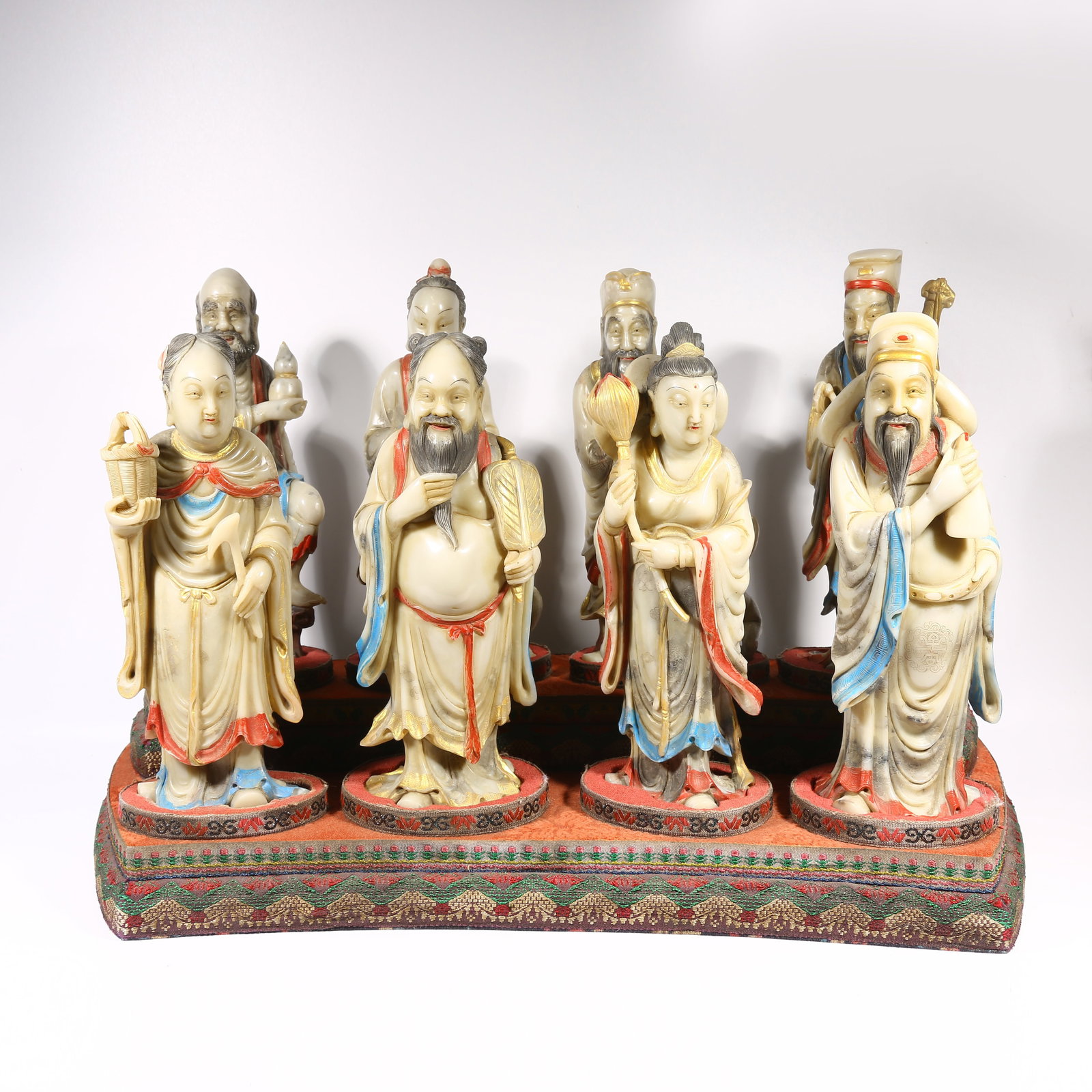 A SHOUSHAN STONE PAINTED EIGHT IMMORTALS ORNAMENT: Shoushan stone painted Eight Immortals ornament