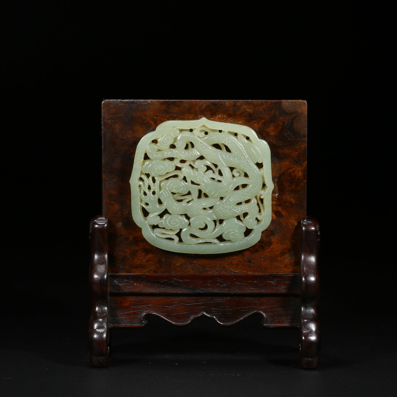 A REDWOOD INKSTONE SCREEN INLAID WITH HETIAN JADE DRAGON PATTERN (1 of 8)