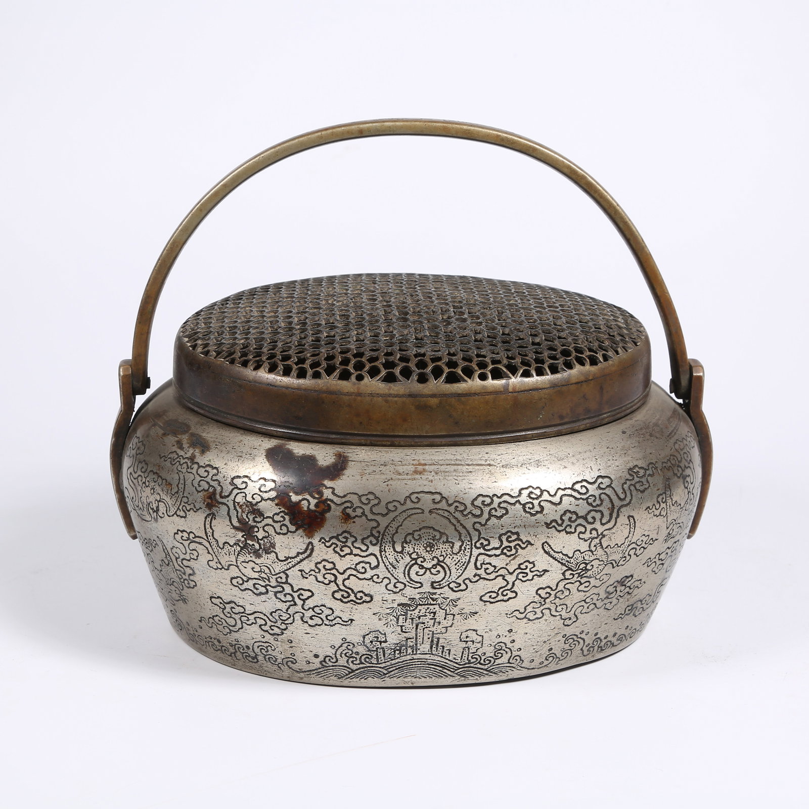 A BRONZE HAND WARMER WITH BIRD DESIGN (1 of 9)