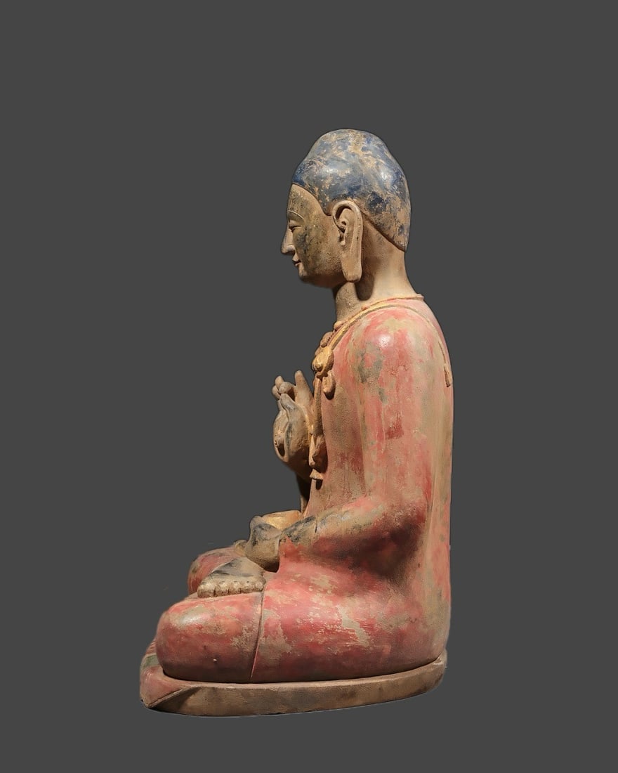 A BLUESTONE PAINTED STATUE - 2