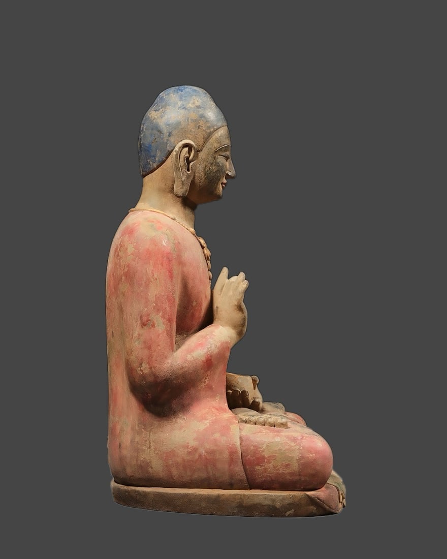 A BLUESTONE PAINTED STATUE - 5