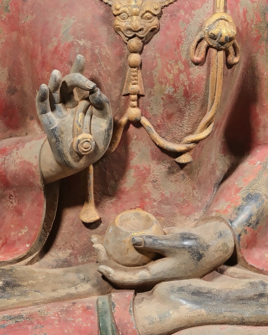 A BLUESTONE PAINTED STATUE - 6