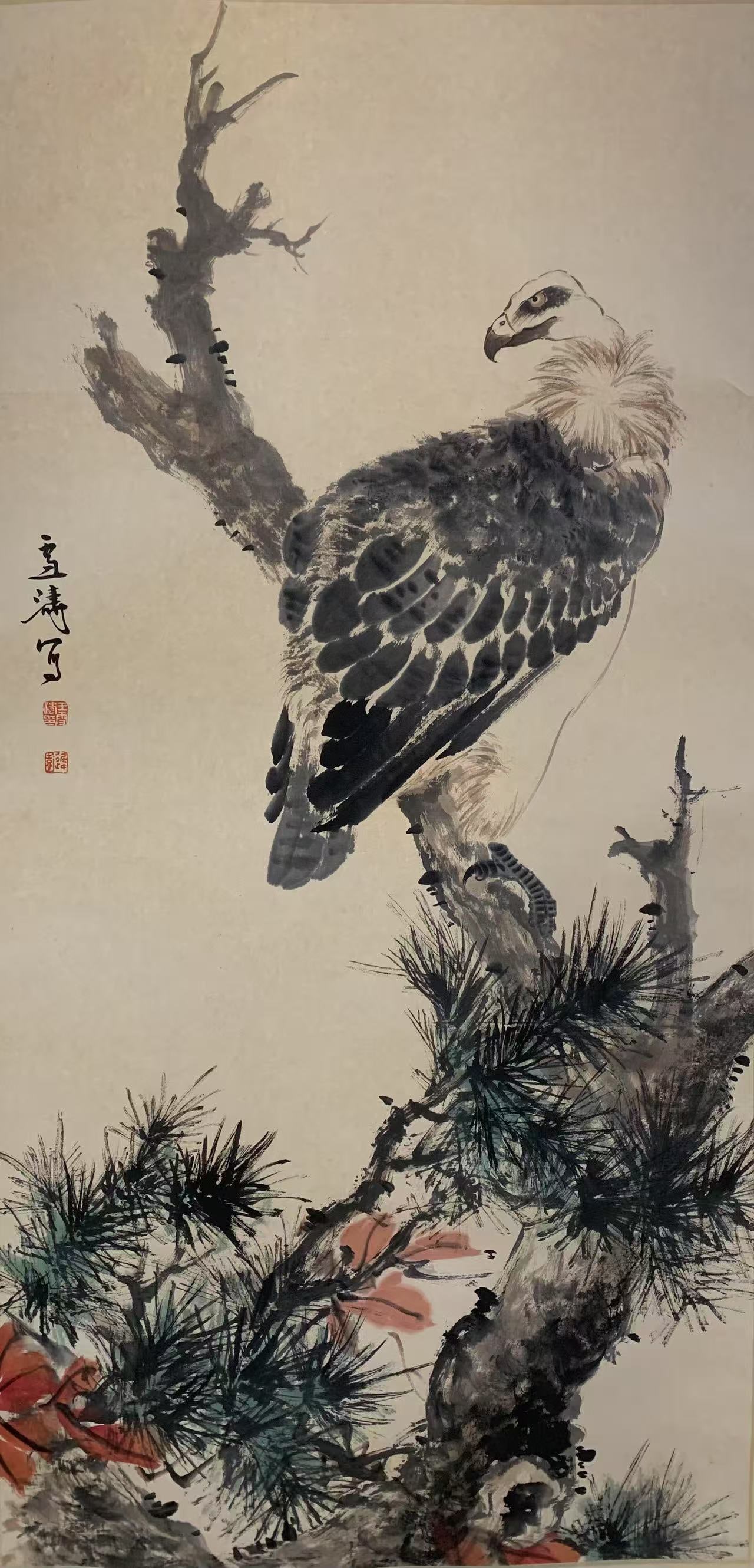 A PINE AND EAGLE PAINTING ON PAPER BY WANG XUETAO.王雪濤: Pine and Eagle Painting on Paper by Wang Xuetao.王雪濤