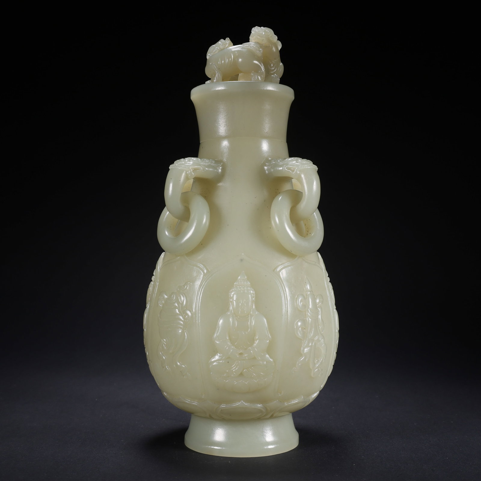 A HETIAN JADE FOUR-HANDLED EIGHT-TREASURE VASE (1 of 9)